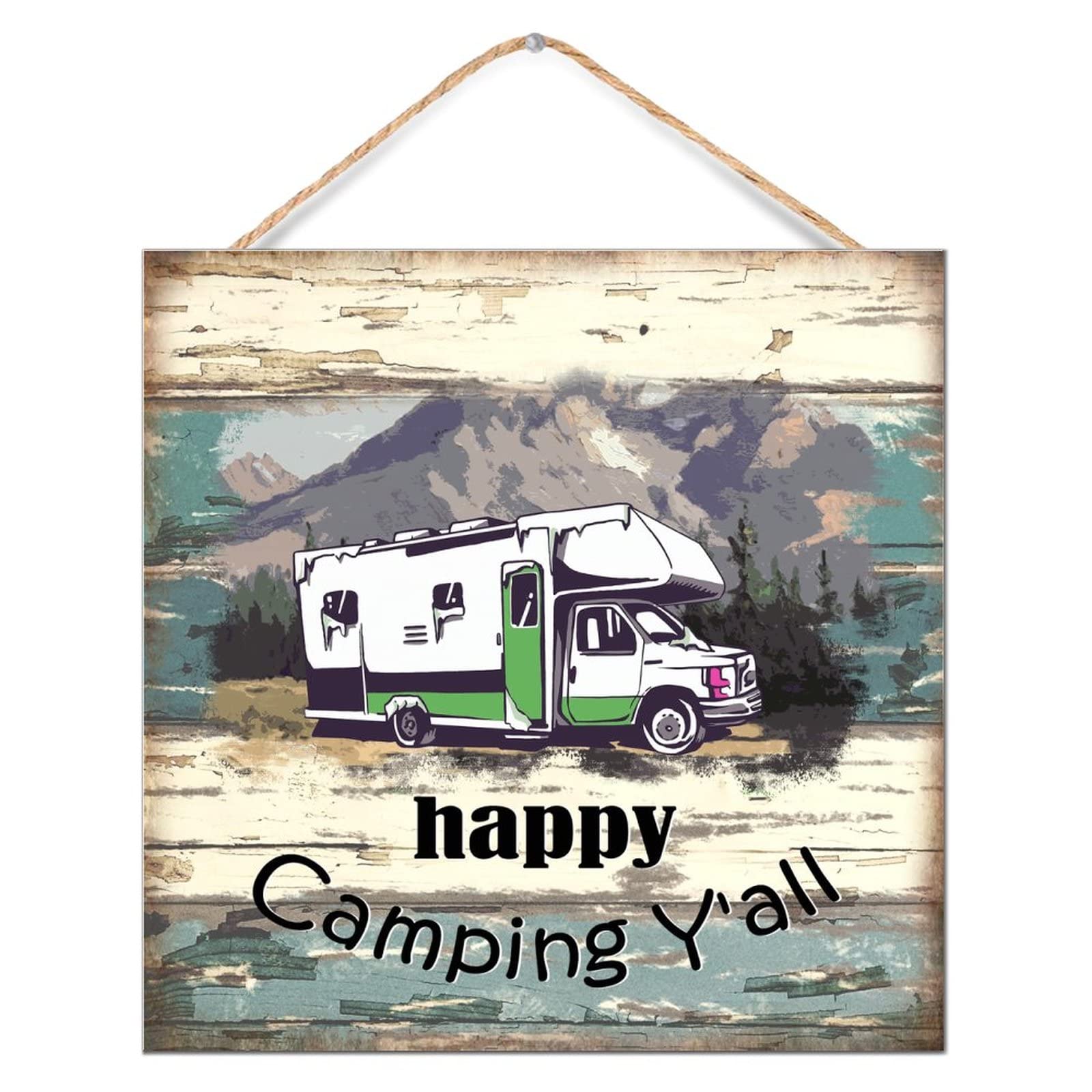 Cartel de camping de madera personalizado con acabado artesanal moderno