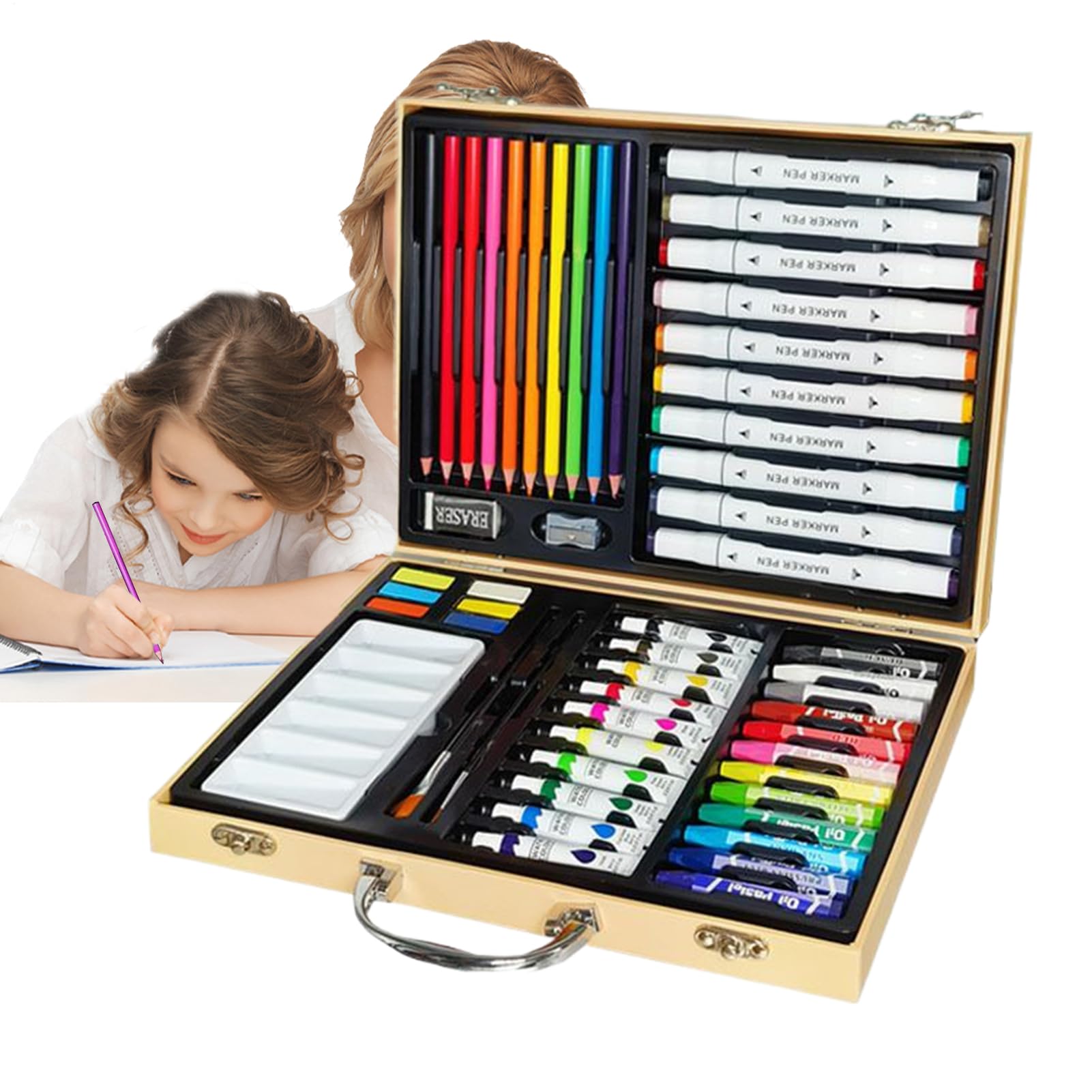 Set Di Penne Per Disegno, Kit Artistico con Pastelli a Olio e Pennarelli per Bambini, Colori Vivaci, Materiale Didattico Creativo per Lezioni d'Arte, Scuola, Viaggi e