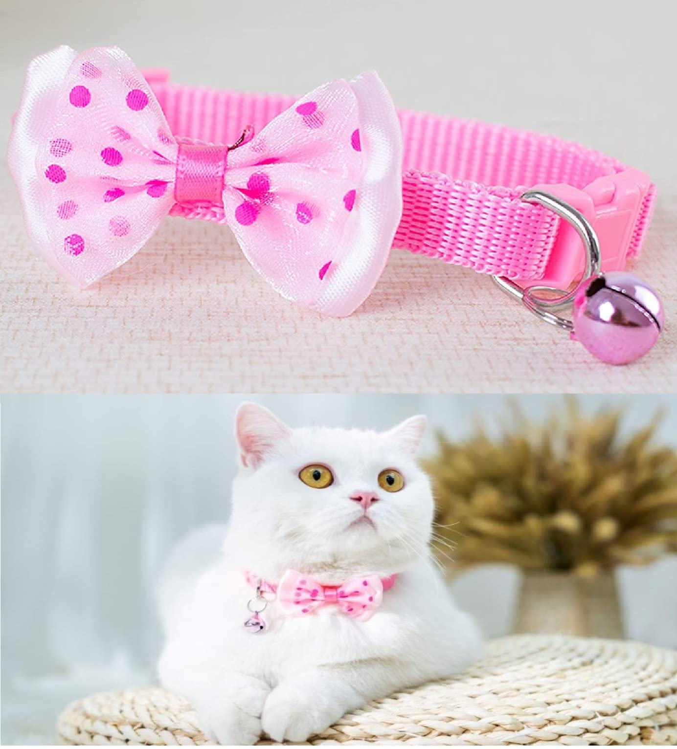 RvPaws Bowtie Cat Collar -cat Collar with Bell Kitten Collars with Bell Charm, Solid & Safe, Nylon, Light Pink (B09J295YG5) Amazon Price History, Amazon Price Tracker