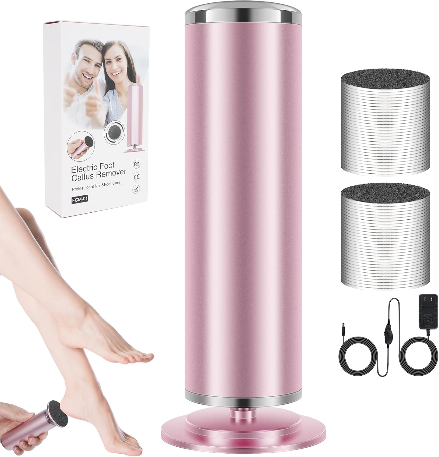 Electric Foot Callus Remover,Powerful Electric Foot File, Professional Adjustable Speed Pedicure Tool with 60 Pcs Replacement Sandpaper Discs for Dead Skin and Calluses-Pink