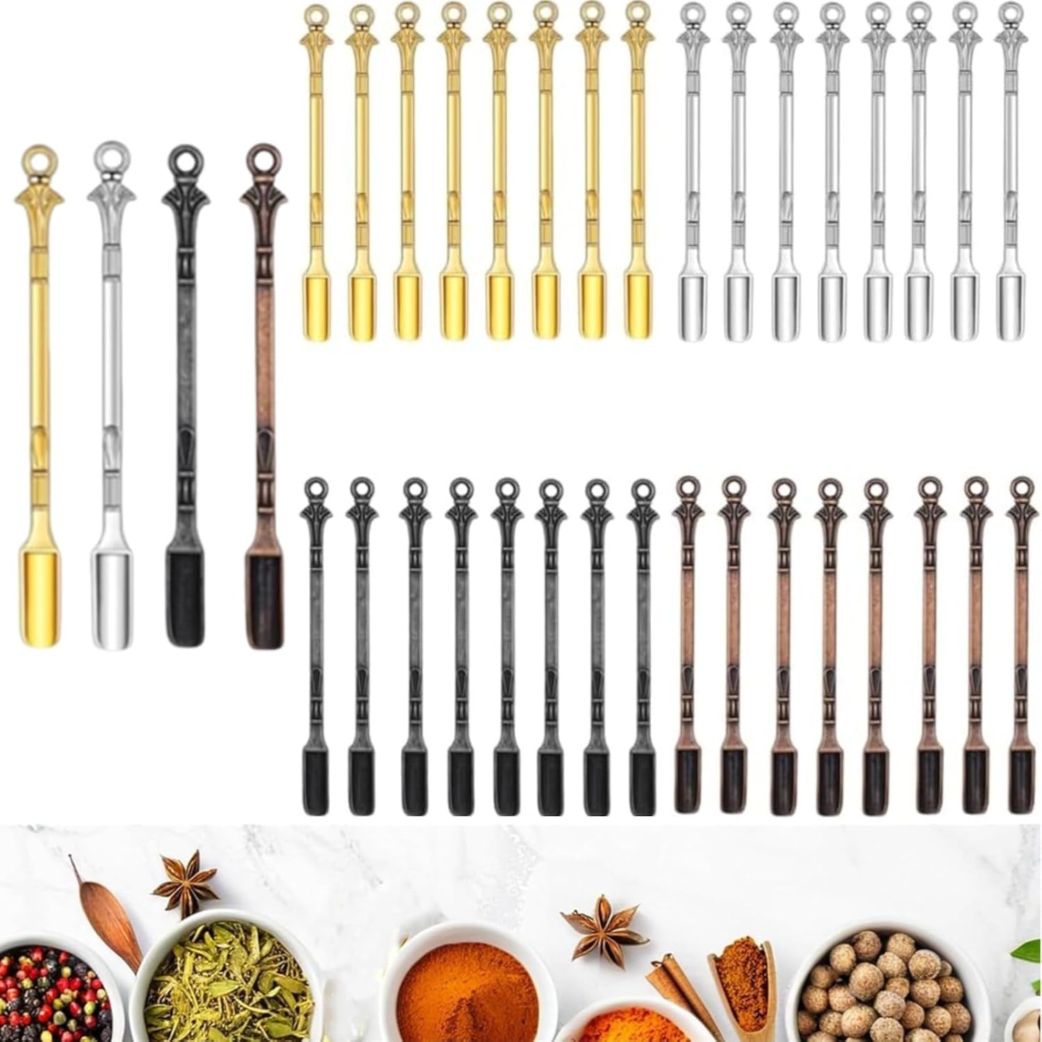 36 PCS Mini Measuring Spoons - Tiny Metal Scoop for Powder, Spices, Coffee, Sugar & Herbs | Mini Shovel Spoon for Precise Kitchen Measuring