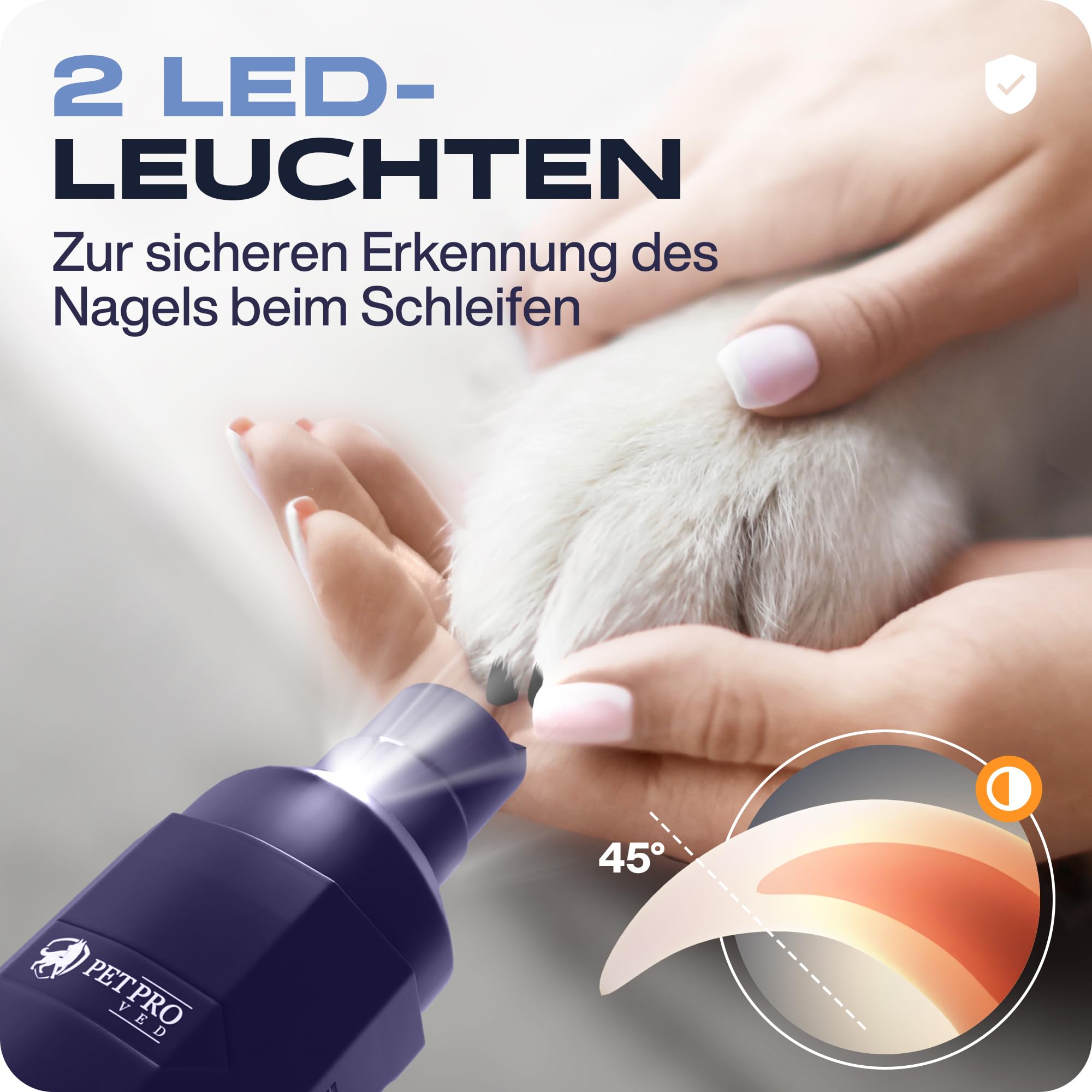PETPROVED Krallenschleifer für Hunde mit LED-Licht Krallenschleifer Hund Krallenfeile für Hunde Krallenschleifer Krallenschere Hund Hundekrallenkürzer Hundefeile Krallen Nagelfeile Elektrisch