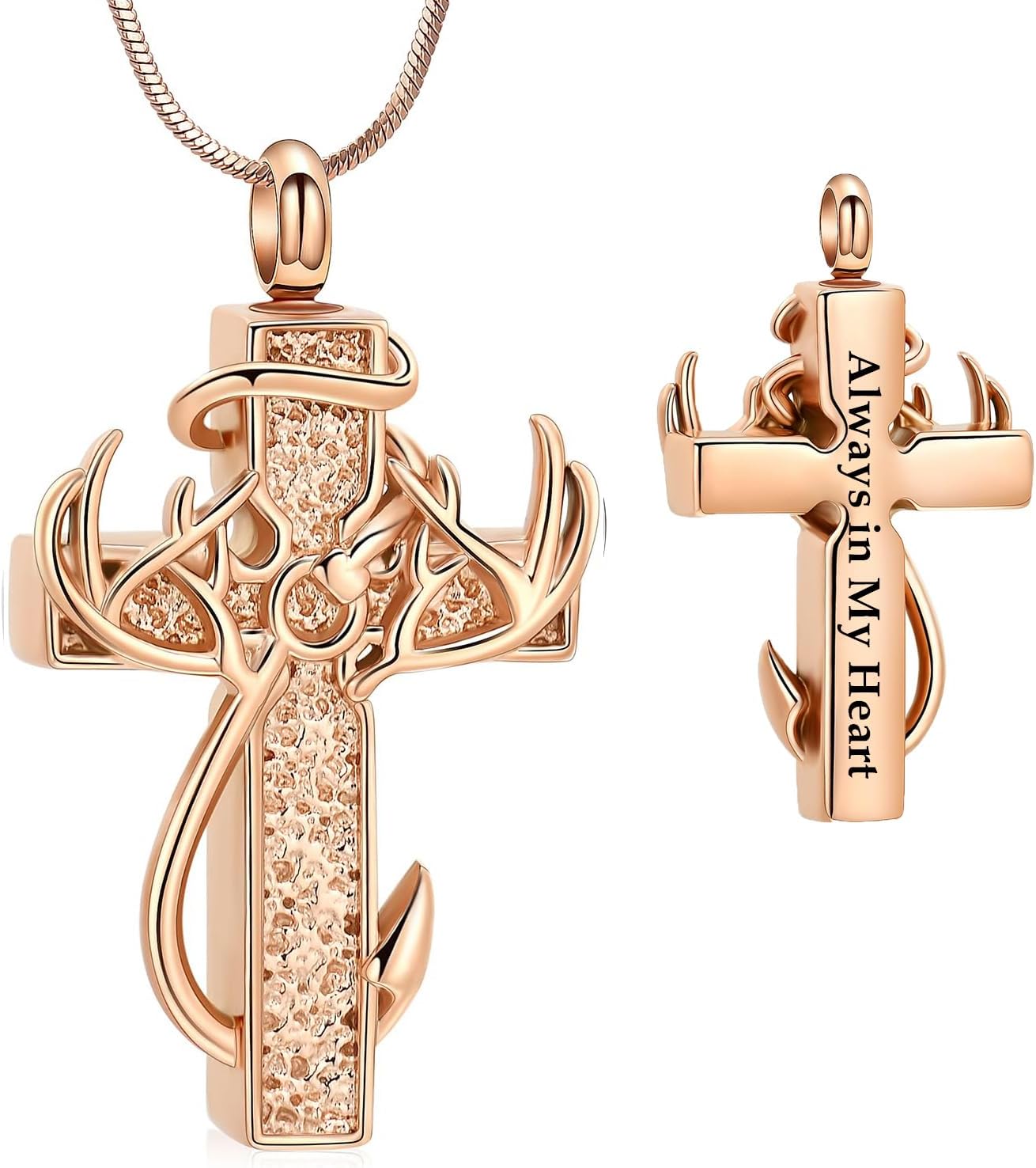 shajwo Cross Urn Necklace for Human Ashes for Women Men Fish Hook Antler Deer Cremation Jewelry Memorial Ashes Keepsake Pendant