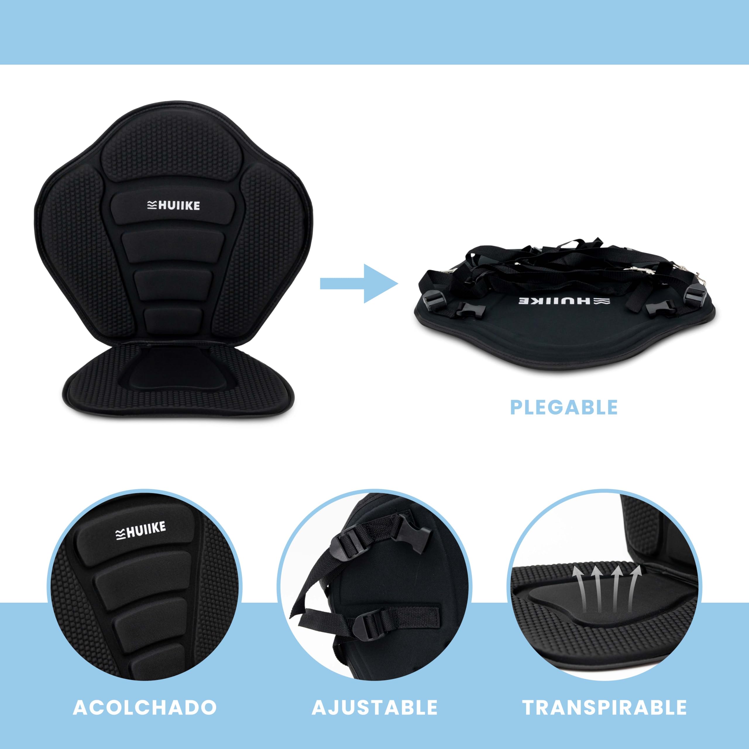 HUIIKE Asiento Paddle Surf y Kayak con 4 Correas Ajustables Acolchado con Bolsa Trasera Silla Sup para Pesca Respaldo