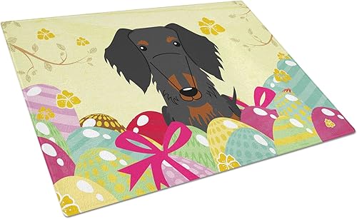 Caroline's Treasures BB6127LCB Huevos de Pascua con pelo de alambre Dachshund Negro Bronceado Tabla de cortar de vidrio templado grande Tabla de