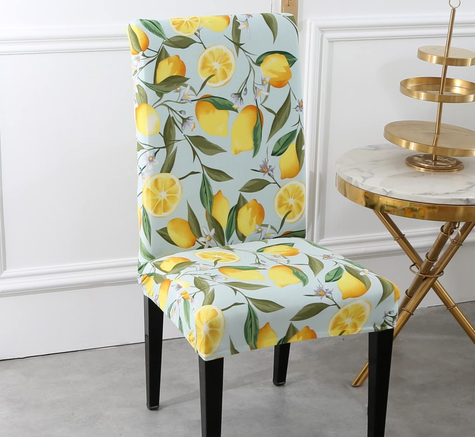 Chair Covers for Dining Chairs 4 Lemon Dining Chairs Covers Stretch Spandex Modern Dining Room Chair Covers High Back Removable Washable Elastic Chair Cover Protector