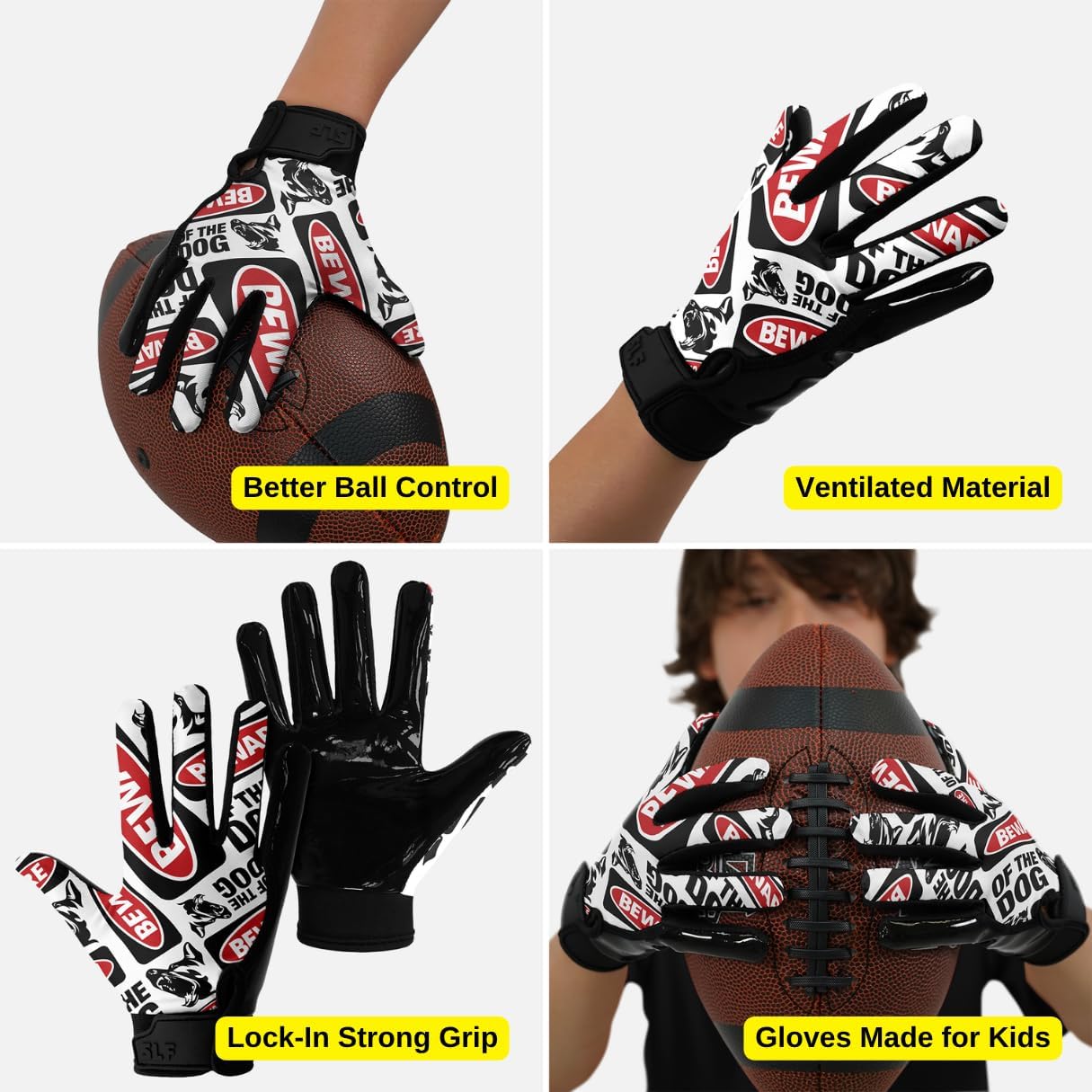 SLEEFS Youth Football Gloves for Boys & Girls - Wide Receiver Football Gloves with Sticky Grip for Catch Control - Lightweight, Breathable Fit - Durable Kids Glove, Youth Small or Large