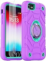Vista 53 de KCJ Funda para iPhone SE 2022/2020, iPhone 8/7/6/6S, con [2×Protectores de Pantalla][Soporte de Anillo] Silicona Suave+PC Duro Protección Completa