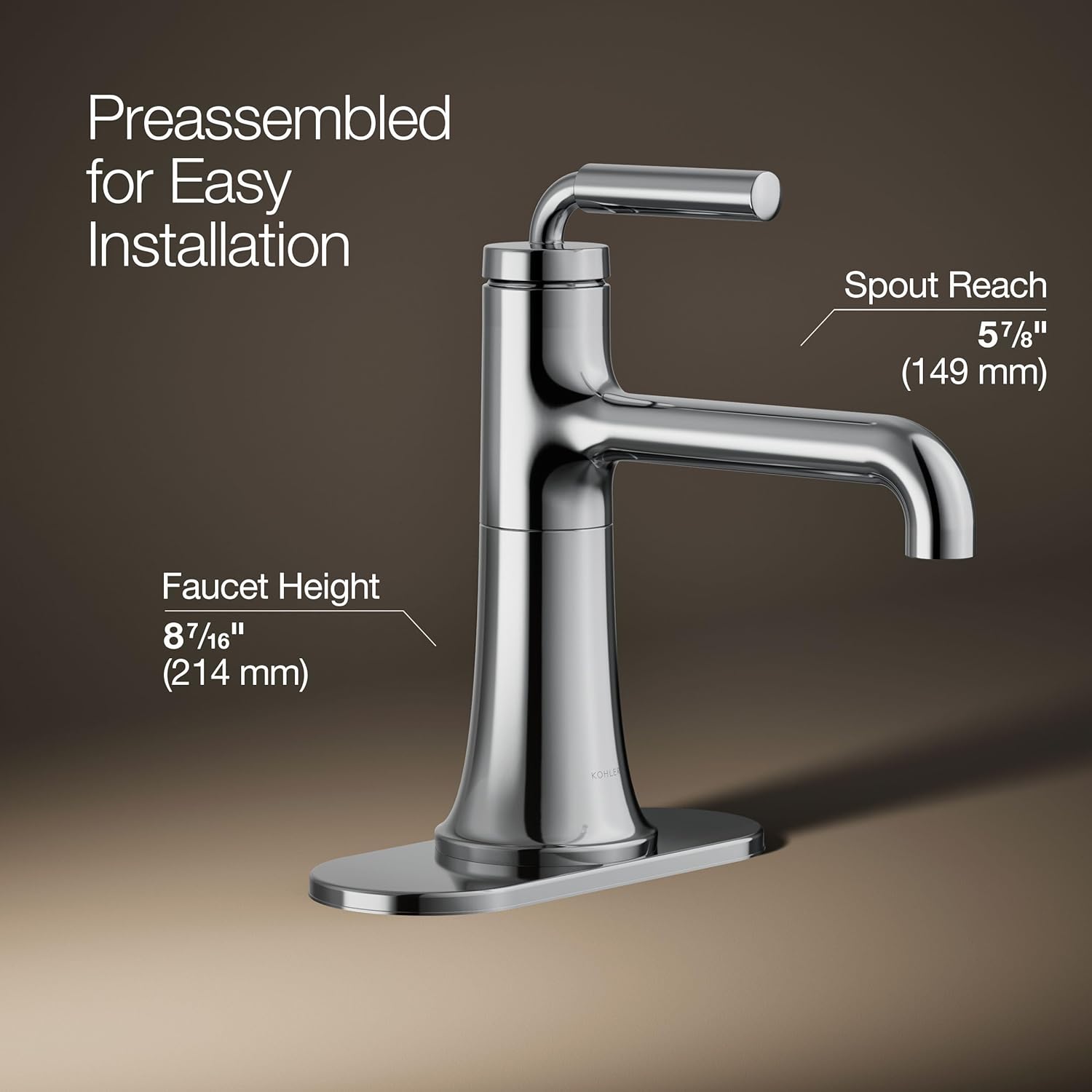 Kohler 27415-4-CP Tone™ Single-Handle Bathroom Sink Faucet, 1.2 gpm, Polished Chrome