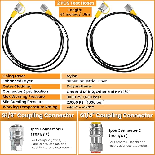 Miniatura 40 de Kit de prueba de presión hidráulica 60P con 5 calibradores, 24 acoplamientos, 3 mangueras de prueba para maquinaria de construcción de excavadoras