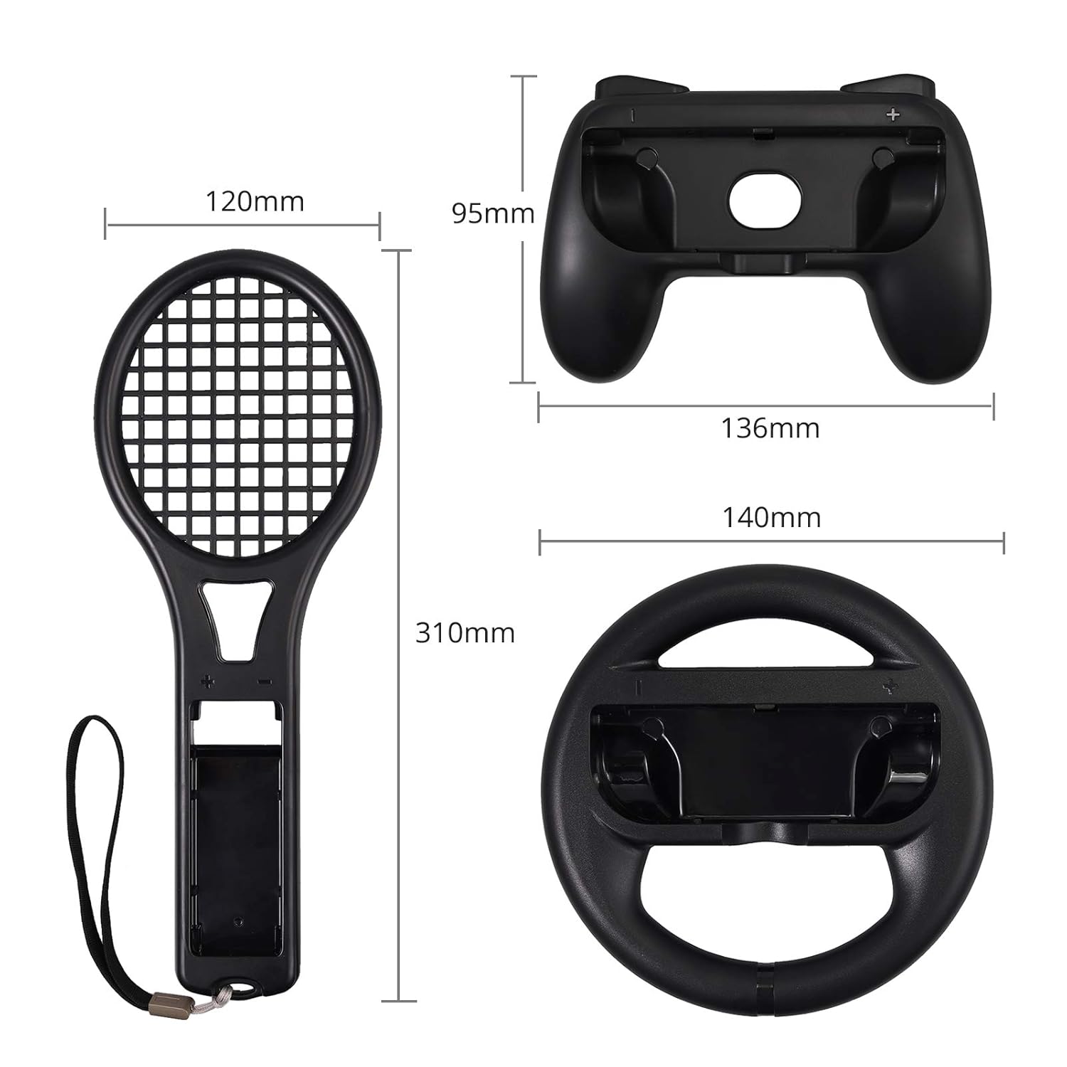 Blасk Frіdау 🔥 LiNKFOR 3 in 1 Joy-Con Accessories Bundle for Nintendo Switch | Tennis Racket for Mario Tennis Aces Game |Grips Handle for Nintendo Switch Joy-Con | Steering Wheel Accessories Set for Mario Kart