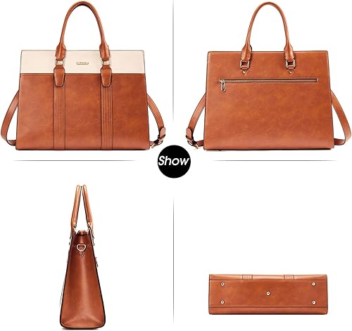 Miniatura 4 de Telena Bolsa de mano para laptop para mujer, bolsa de hombro de 15.6 pulgadas, maletín de cuero para mujer, bolsas de mano de gran capacidad