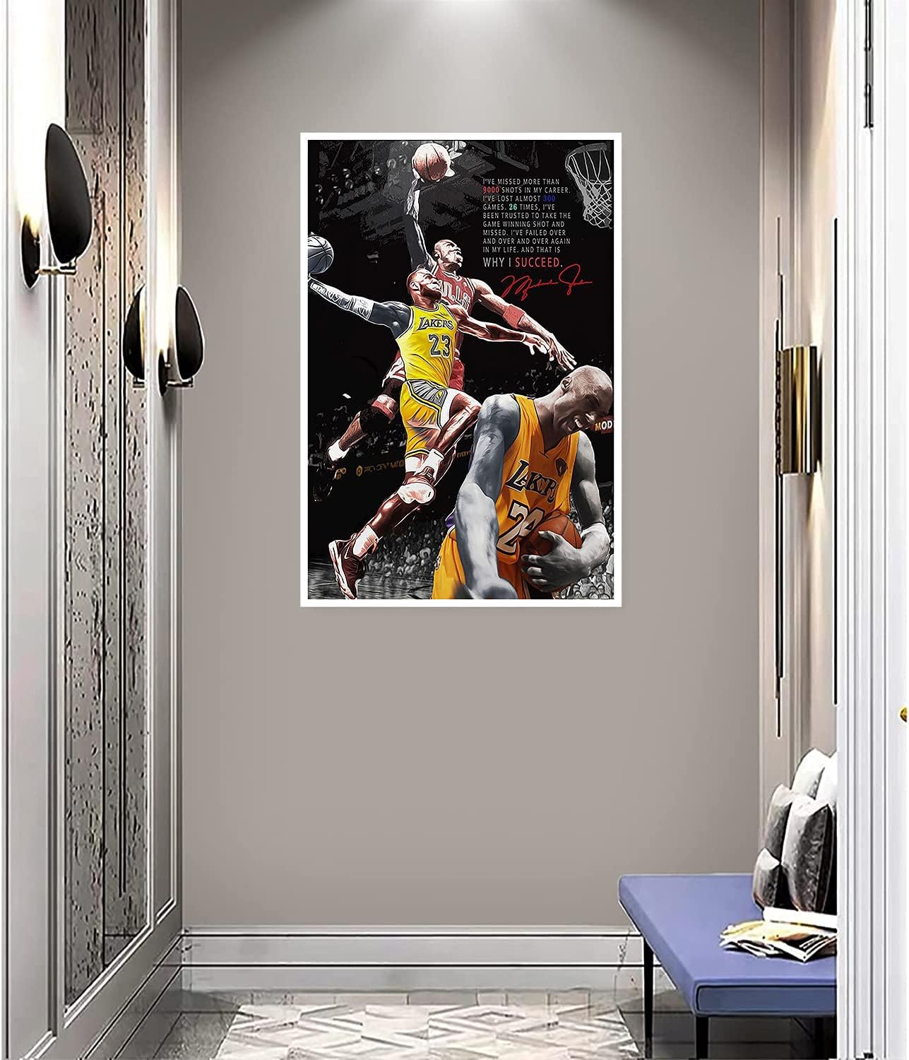 16×24inch Basketball Sports Superstar Modern Wall Art Canvas Poster,Inspirational Painting Art Decor Posters for Kobe & James & M-J,Suitable for Bedroom Classrooms.-No Frame(Kobe James M-J): Posters & Prints