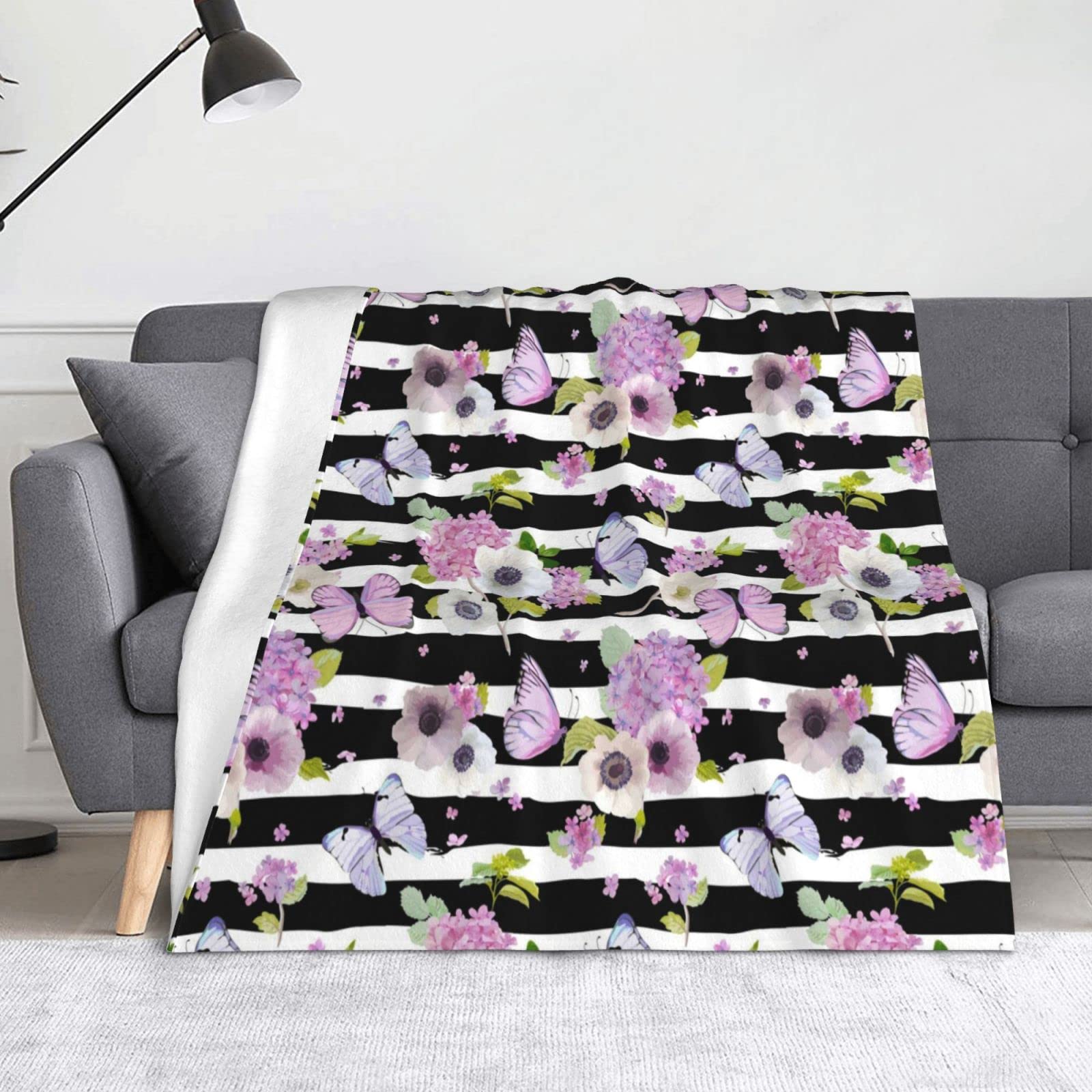 Couverture en polaire hypoallergénique plaid papillon doux lavable pour literie toutes saisons