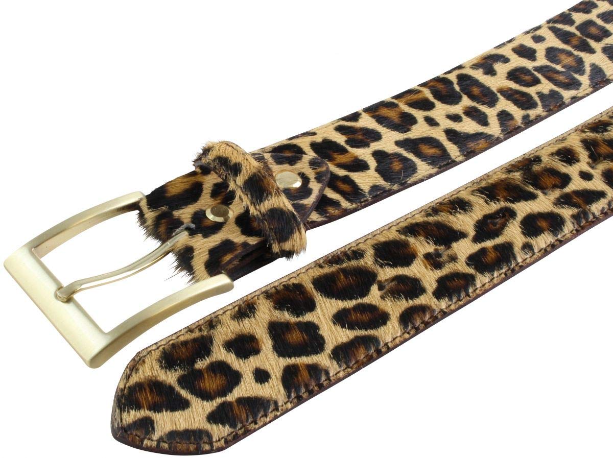 BELTINGER Hochwertiger Fell-Ledergürtel 4 cm | Kuh-Ledergürtel für Damen Herren 40mm | Fell-Gürtel mit massiver Dornschließe