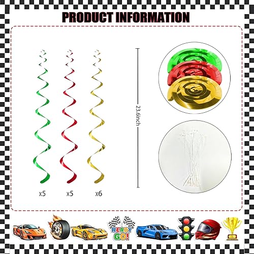 Miniatura 6 de KORHONEN Decoraciones de fiesta de auto de carreras, decoraciones de fiesta de cumpleaños de coche de carreras, incluye pancarta de feliz cumpleaños