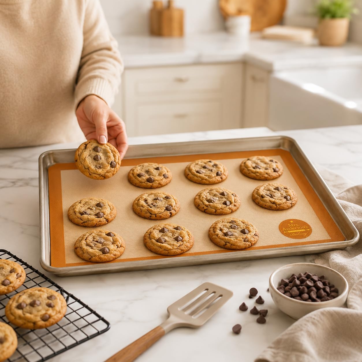 Mrs. Anderson's Baking Non-Stick Silicone Baking Mat - Reusable Oven Liner & Pastry Mat - For Breads, Cookies, Roasting & More - Baker’s Essentials - Heat-Resistant to 480°F - Baking Mat image 2