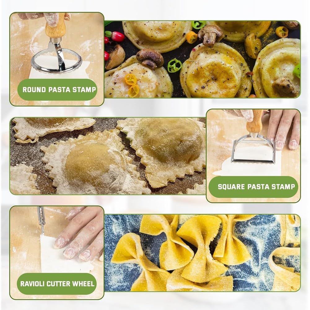 Strumenti per la Preparazione della Pasta - Kit in Legno Include Mattarelli Filettati, Mattarello Lungo e Stendibiancheria Rotante.