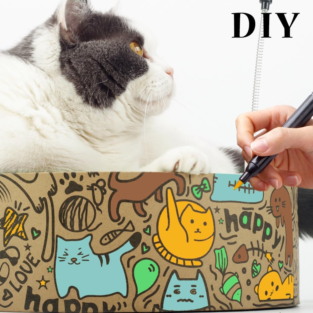 Cat Scratcher Cardboard, 2in1 Oval Cat Scratcher Bed for Indoor Cats Cat, Scratch Pad Bowl with Scratching Toy, Cozy Oval Cat Scratch Bed Furniture for Kittens & Medium Size Cats(Black)