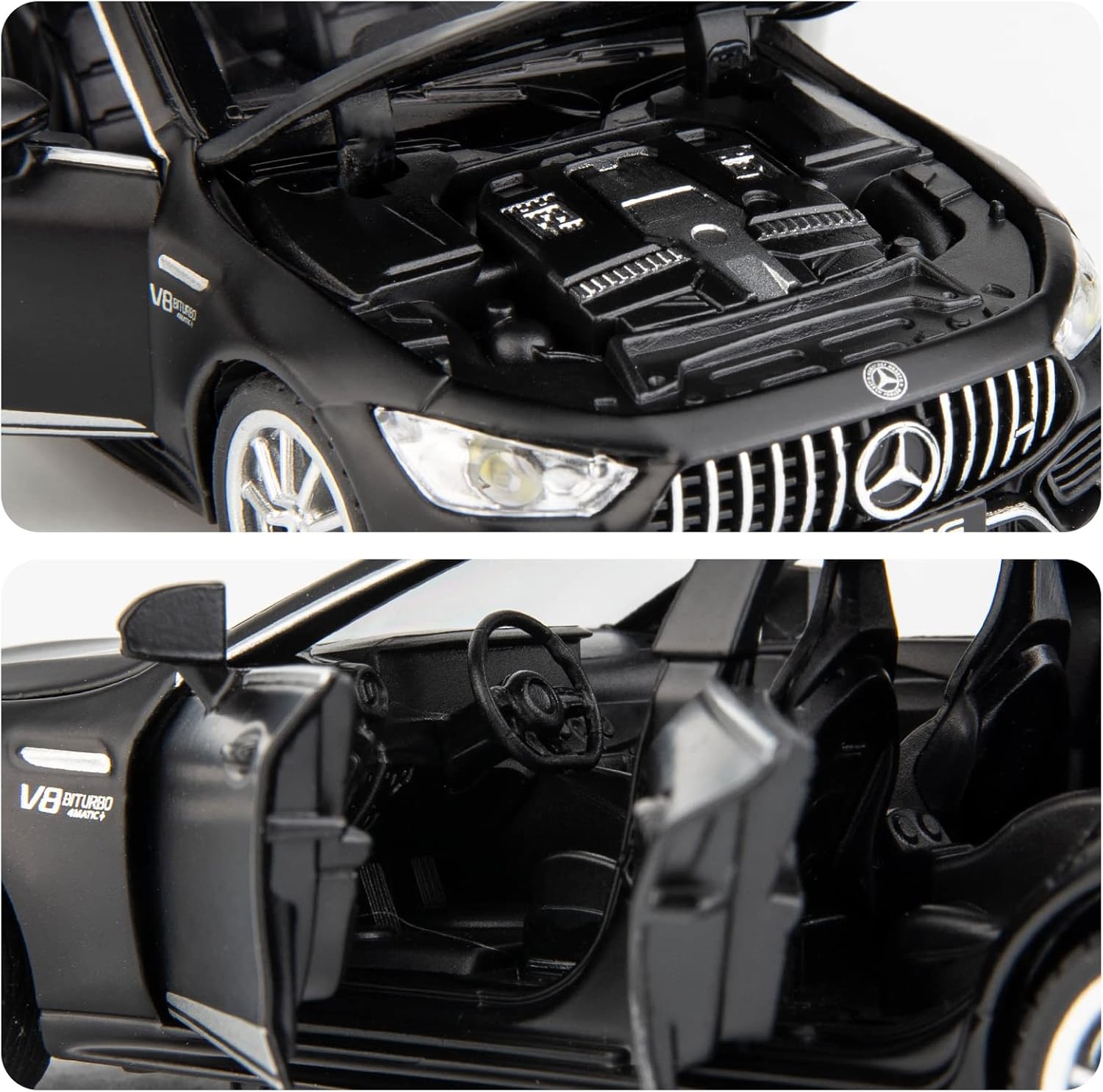 WAKAKAC 1/32 AMG GT63 Model Car Alloy Diecast Pull Back Toy Car with Sound and Light Door Can Be Opened Toy Vehicle for Kids Gift(Black)