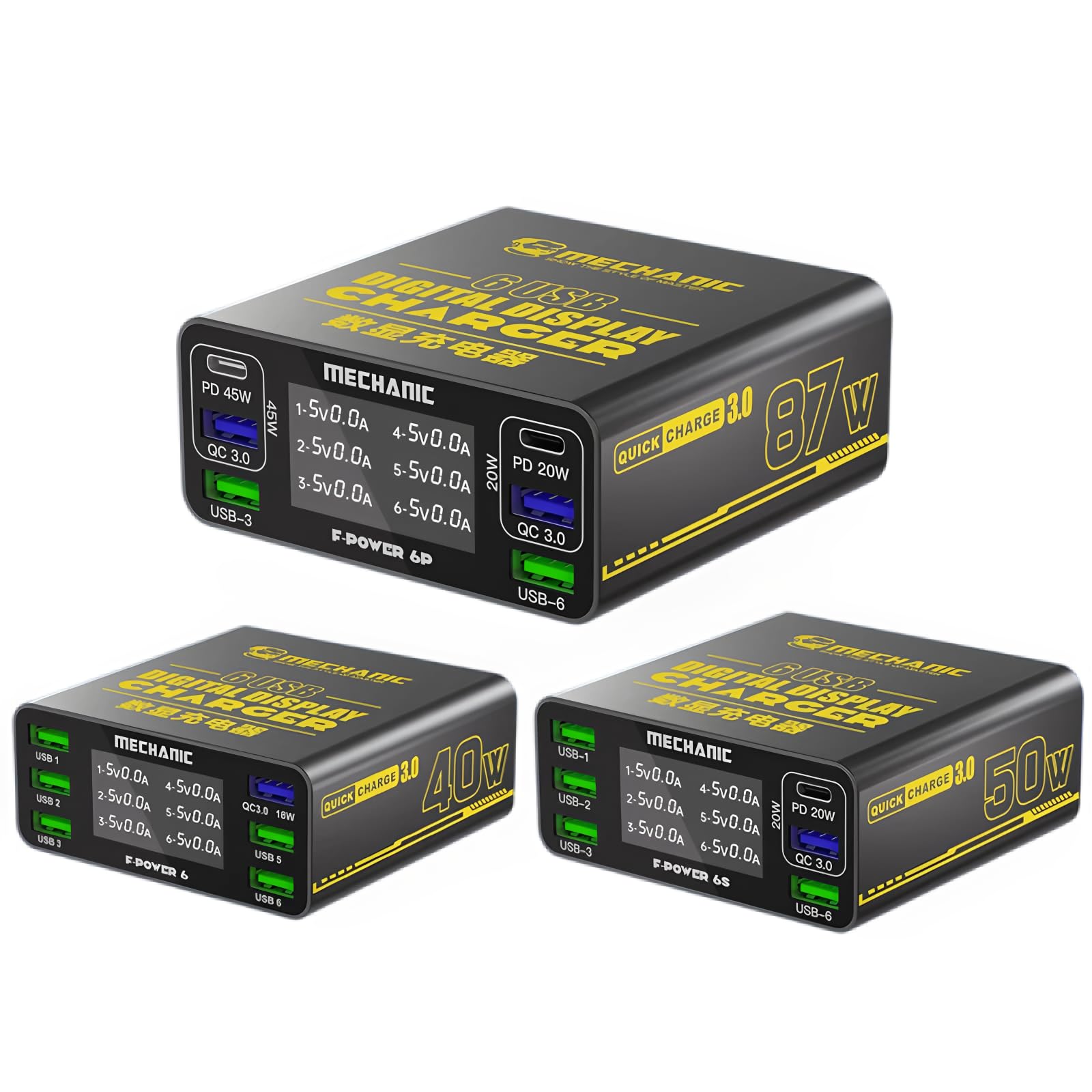 Cargador Multi-Puerto con Pantalla Digital MECHANIC F-Power 6P/6s/6 40W-87W QC PD Carga Rápida Cargador de Alta Potencia para Reparación de Teléfonos (6P 87w)