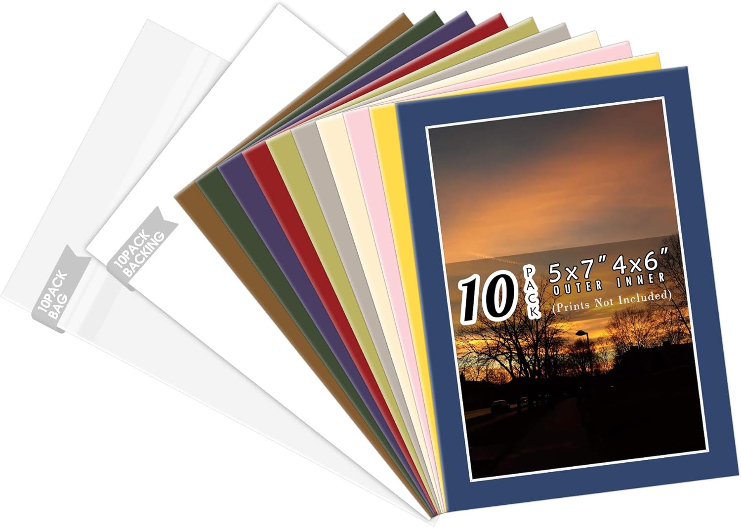 Golden State Art, Pack of 10 Mix PreCut 5x7 Picture Mat