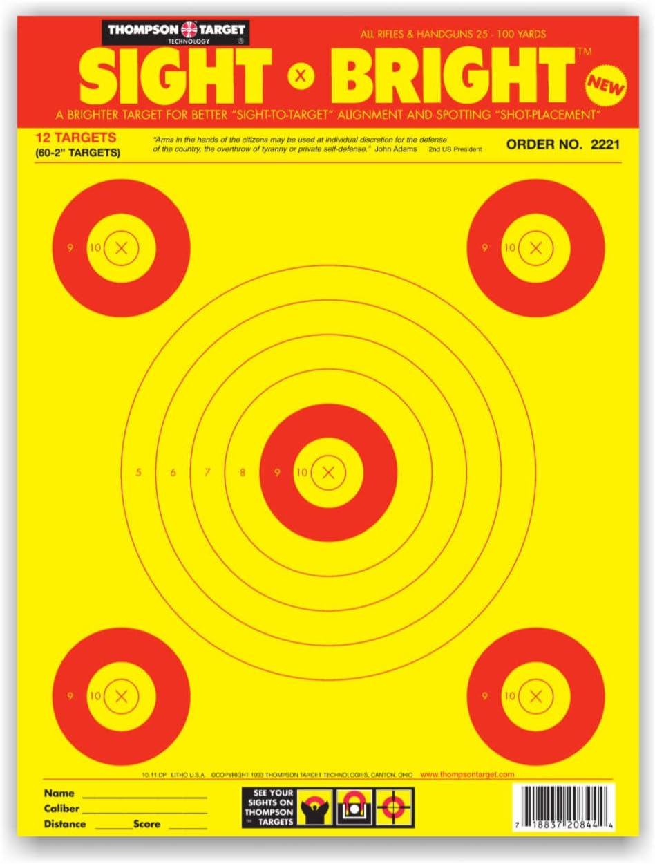 Sight Bright Premium Ultra Bright Bullseye Paper Shooting Targets for Range Training - Made in The USA