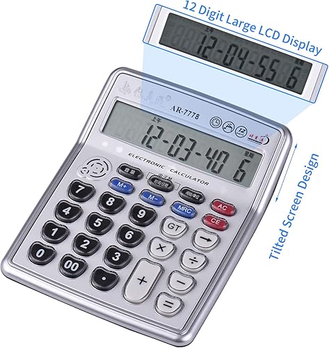 Miniatura 5 de Calculadora de escritorio musical, pantalla LCD de 12 dígitos, contador de calculadora electrónica, botones grandes con música, piano, tiempo de