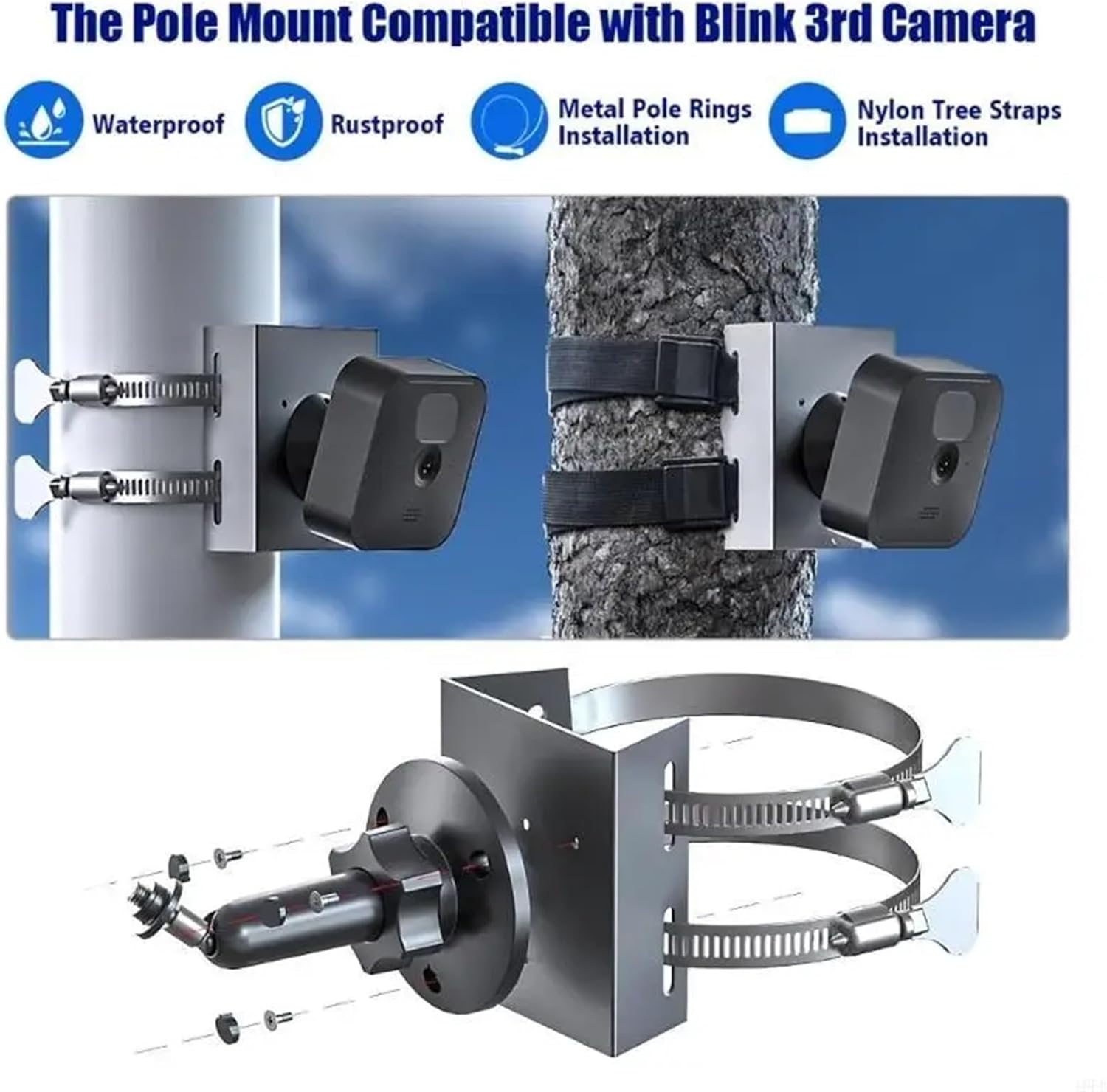 Outdoor Camera Mounting Bracket Holder Suitable for Security Cameras and Solar Panel with 360 Degree Adjustable Rotation