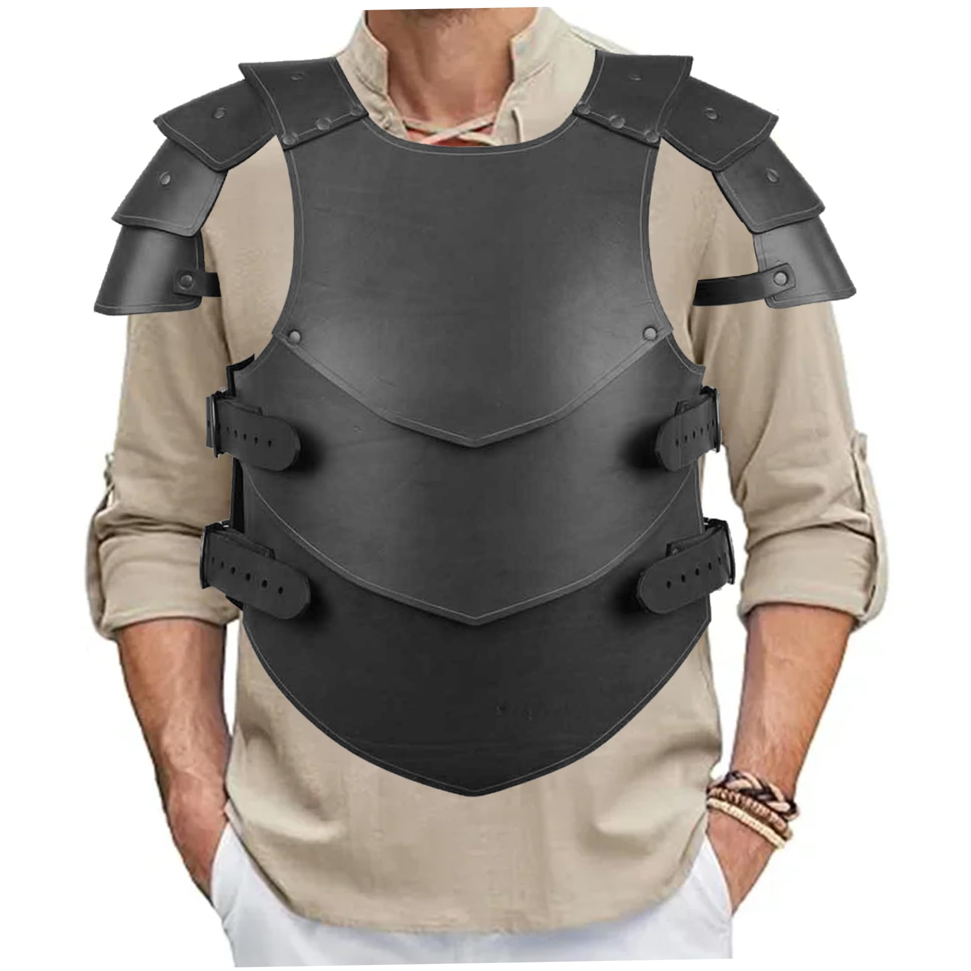 Armure médiévale en Cuir PU réglable Viking Hommes Renaissance Cosplay Chevalier Plastron pour Halloween