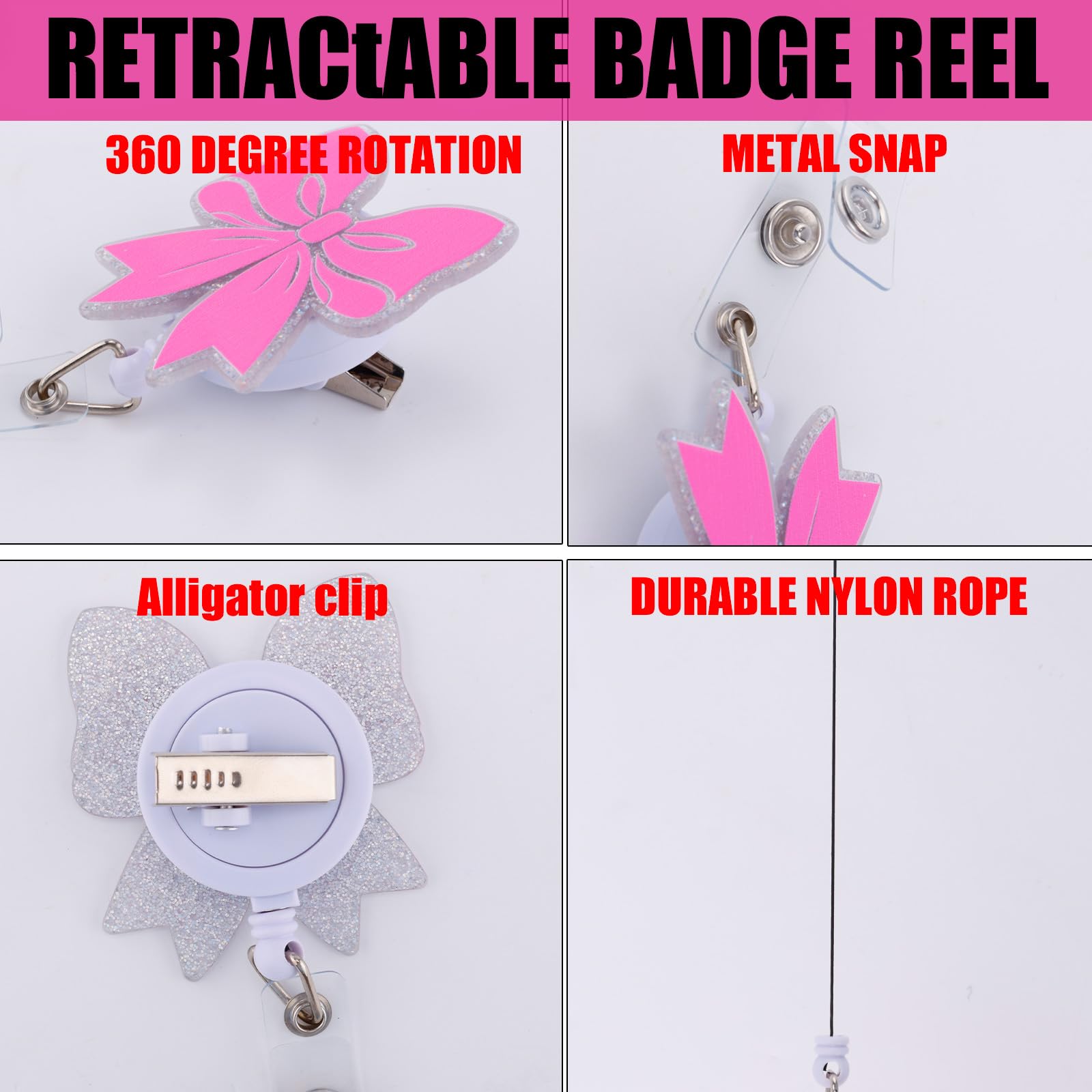 2pcs Pink Bow Badge Reel - Image 3