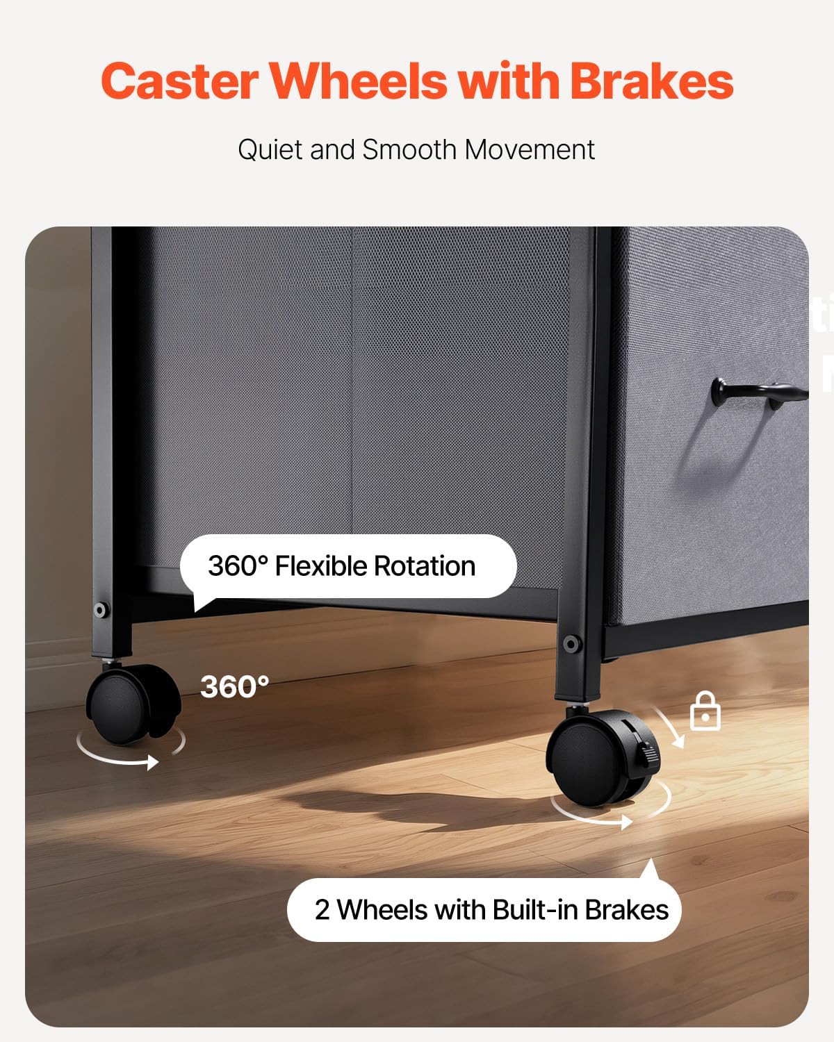 VEVOR Metal File Cabinet, Mobile Filing Cabinet with 3 Fabric Drawers and 2 Open Shelves, Wooden Vertical Filing Storage Cabinets with Wheels for Letter, A4, Legal Size File, Easy Assembly, Brown