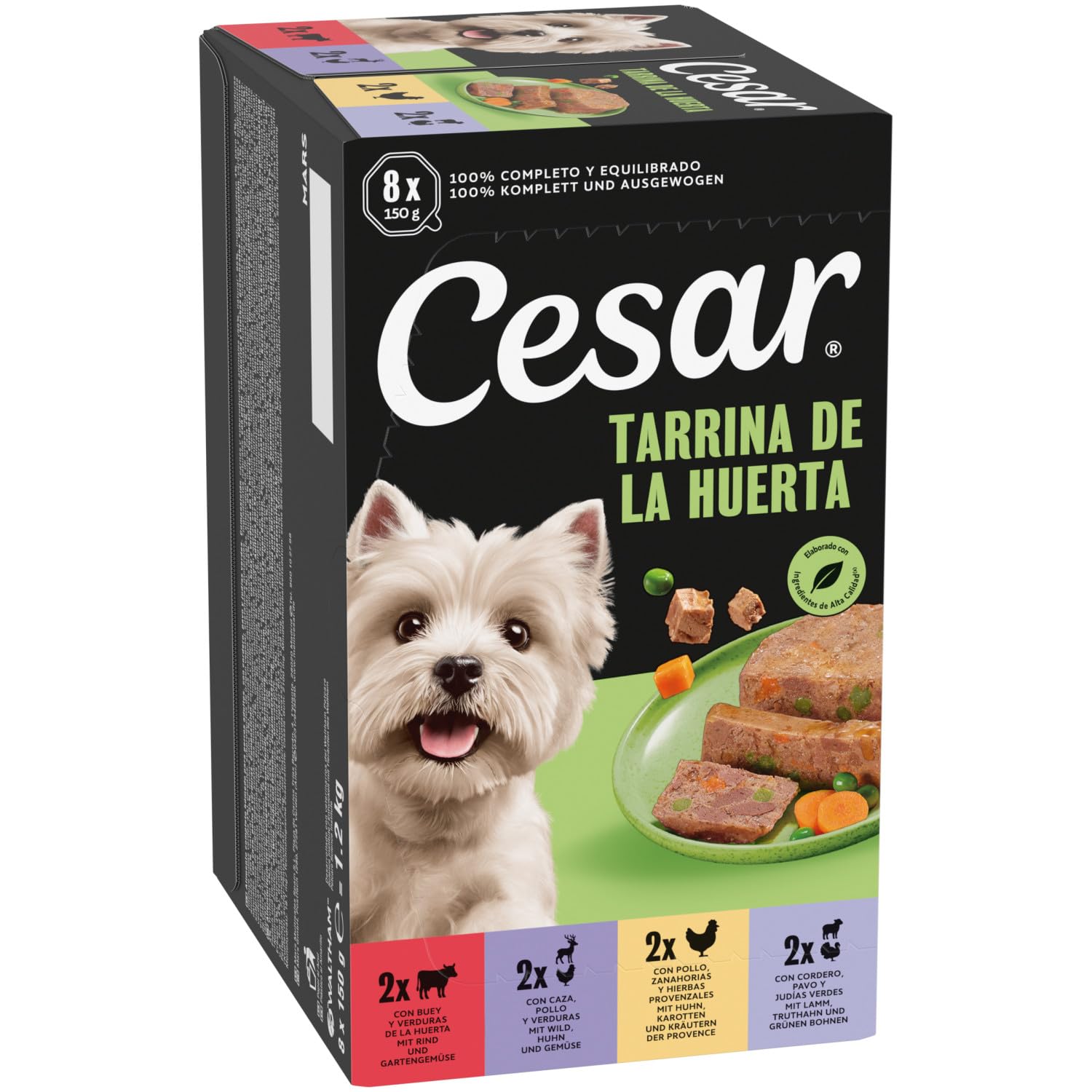 Cesar Comida Húmeda para Perros Recetas de la Huerta en Paté y Gelatina, Multipack 3 x 8 Tarrinas x 150g