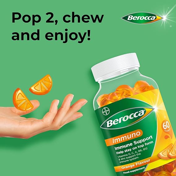 Berocca Immuno Gummies, Immune Support, Orange, 60 Gummies x 3 Pack