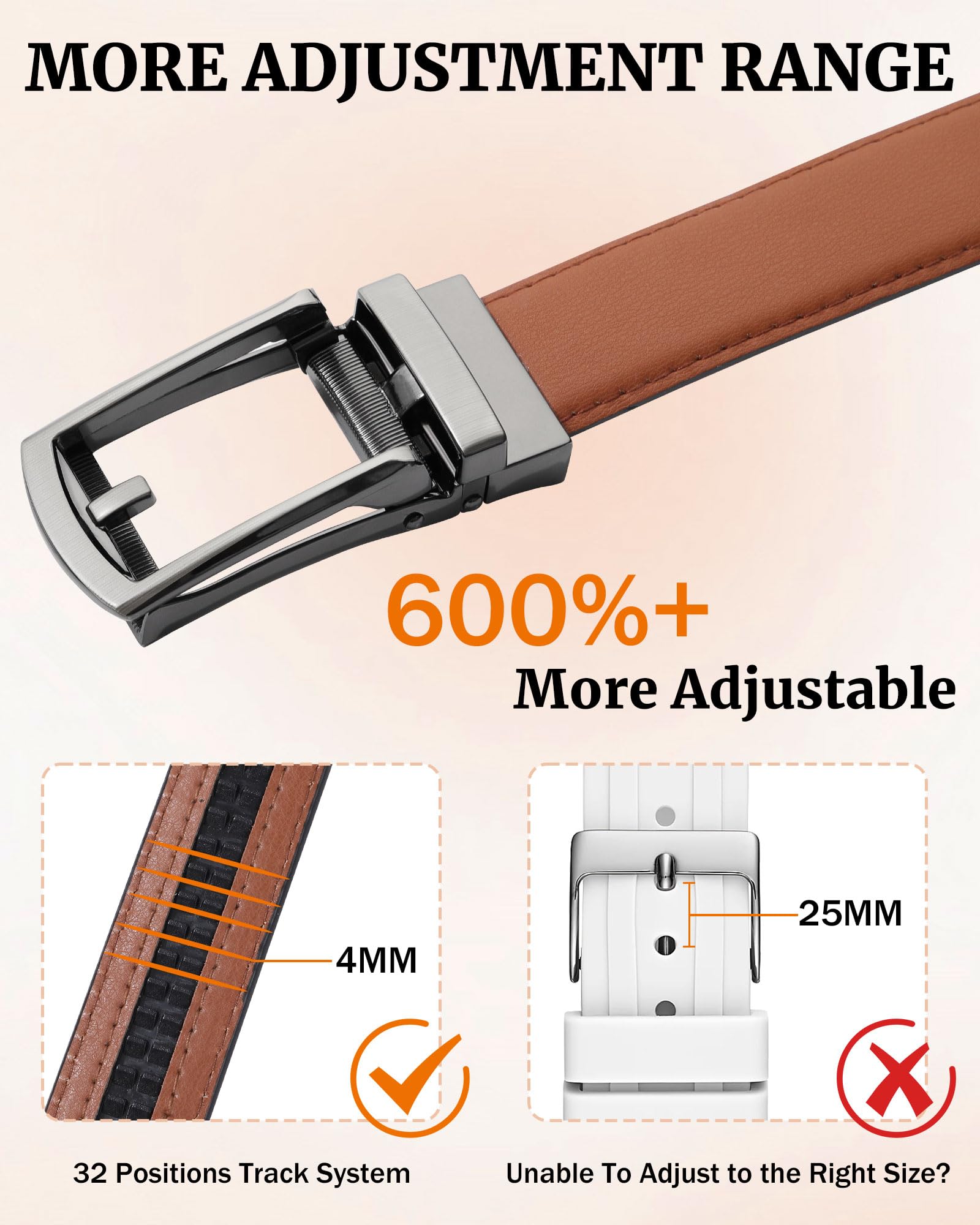 AWAYTR Boys Ratchet Belt for Kids - Brown and Brown Leather Belts for Dress Pants Uniform Jeans (100cm,Gunmetal-Brown)