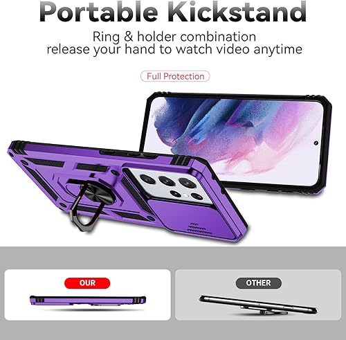 Miniatura 7 de Funda de teléfono con cubierta para lente de cámara para Samsung Galaxy S21 Ultra 5G, probada para caídas de grado militar, soporte de anillo