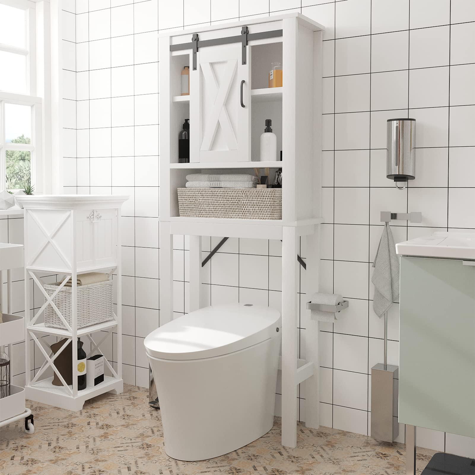 Buy SOSPIRO Farmhouse Over The Toilet Storage with Sliding Barn Door