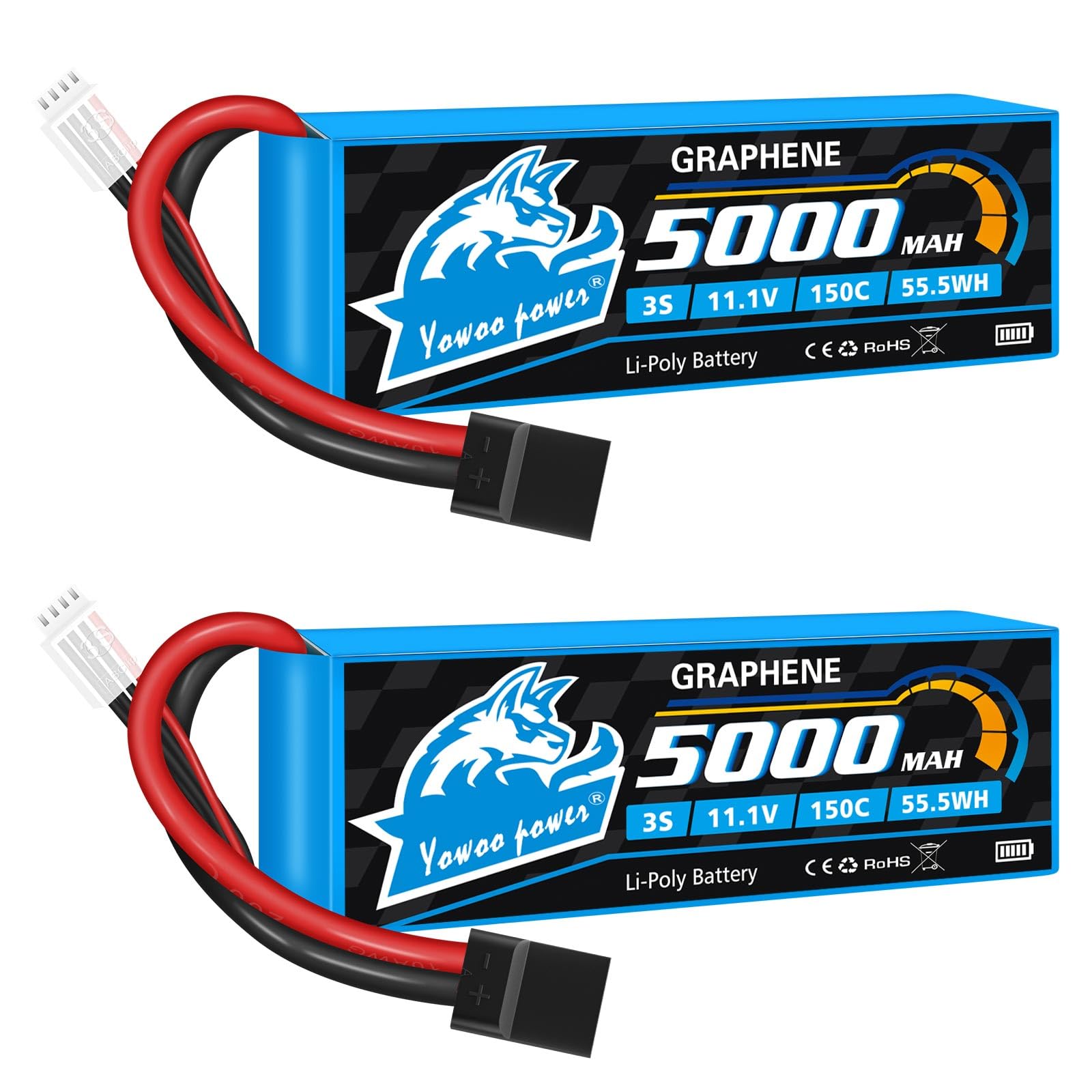 Amazon.com: Yowoo 2 Pack 3S Lipo Battery 5000mAh 150C 11.1V