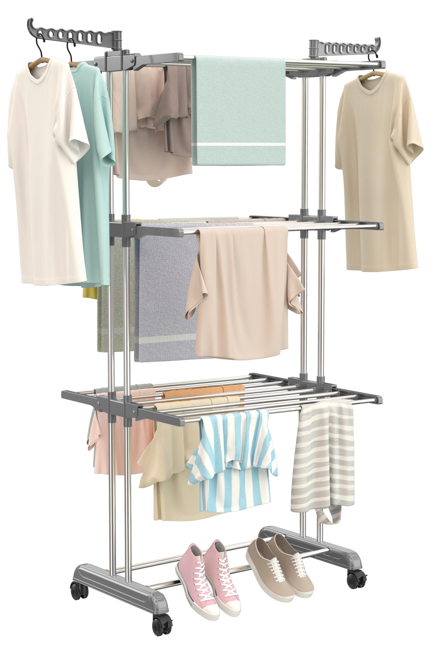 Synergy - Premium Heavy Duty Stainless Steel Clothes Drying Stand | Cloth Dryer Stand | Cloth Stand for Drying Clothes Foldable | Cloth Hanging Stand | Cloth Drying Stand (3 Tier) Grey - SY-CS20-image-21