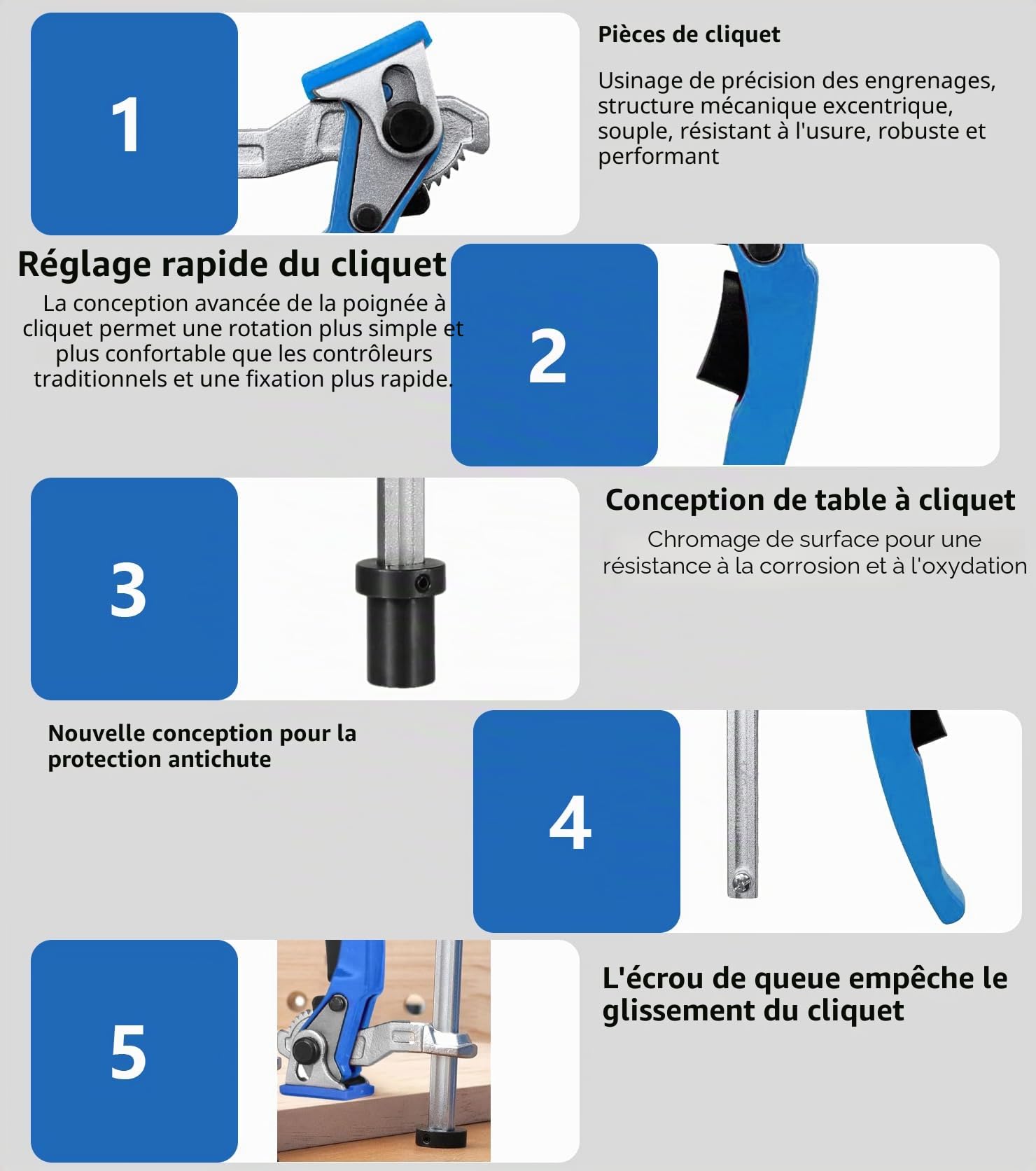 2pcs serre joint menuisier 20mm pour table multifonctions, serres-joints rapide de levier en alliage d'aluminium, rcrochet de maintien établi 20 mm pour meuler, couper，plage de serrage 160mm
