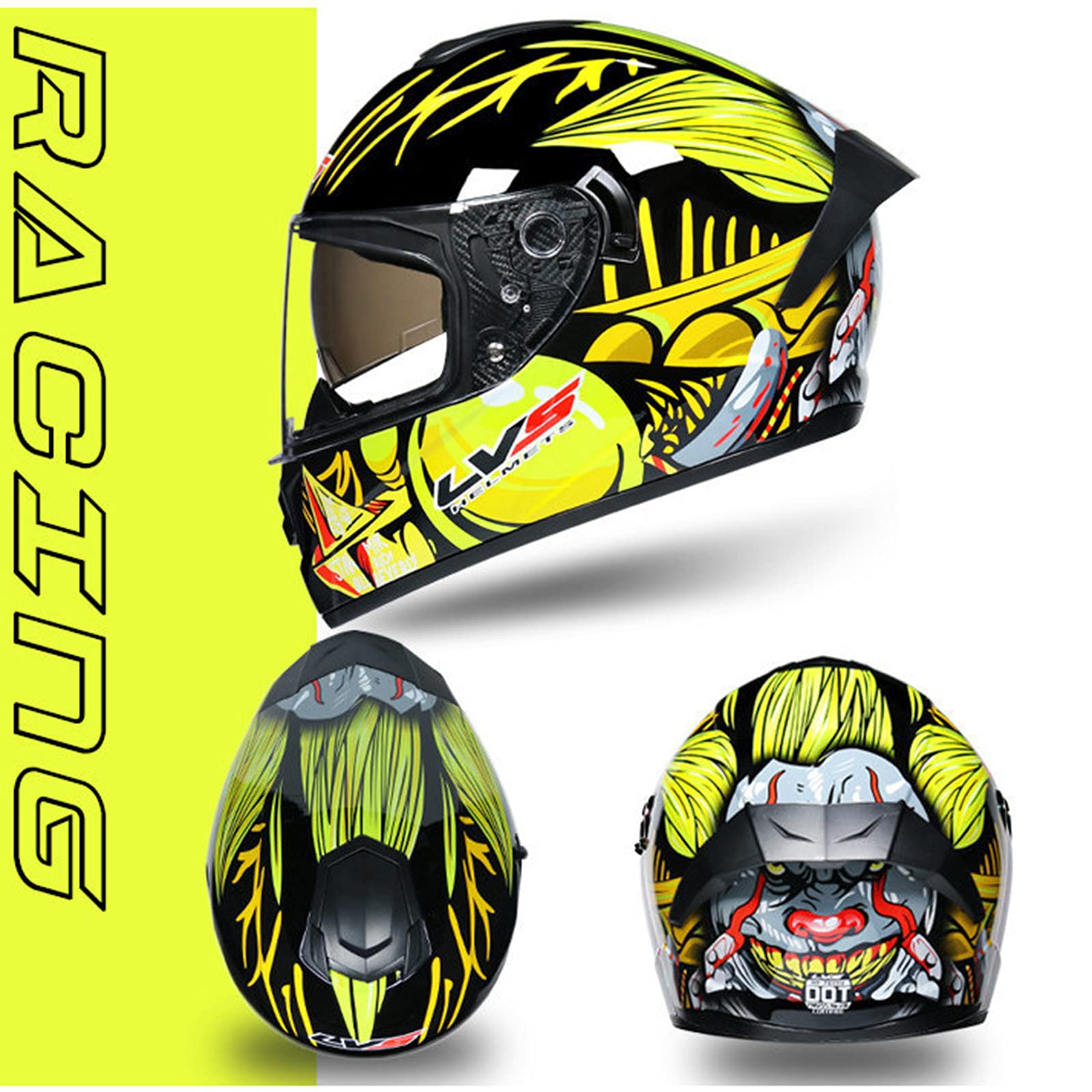 Casco moto integrale unisex-adulto uomo donna omologato ECE fodera rimovibile moto doppia visiera casco motocross moto ciclomotore da corsa caschi,12,S 55~56cm