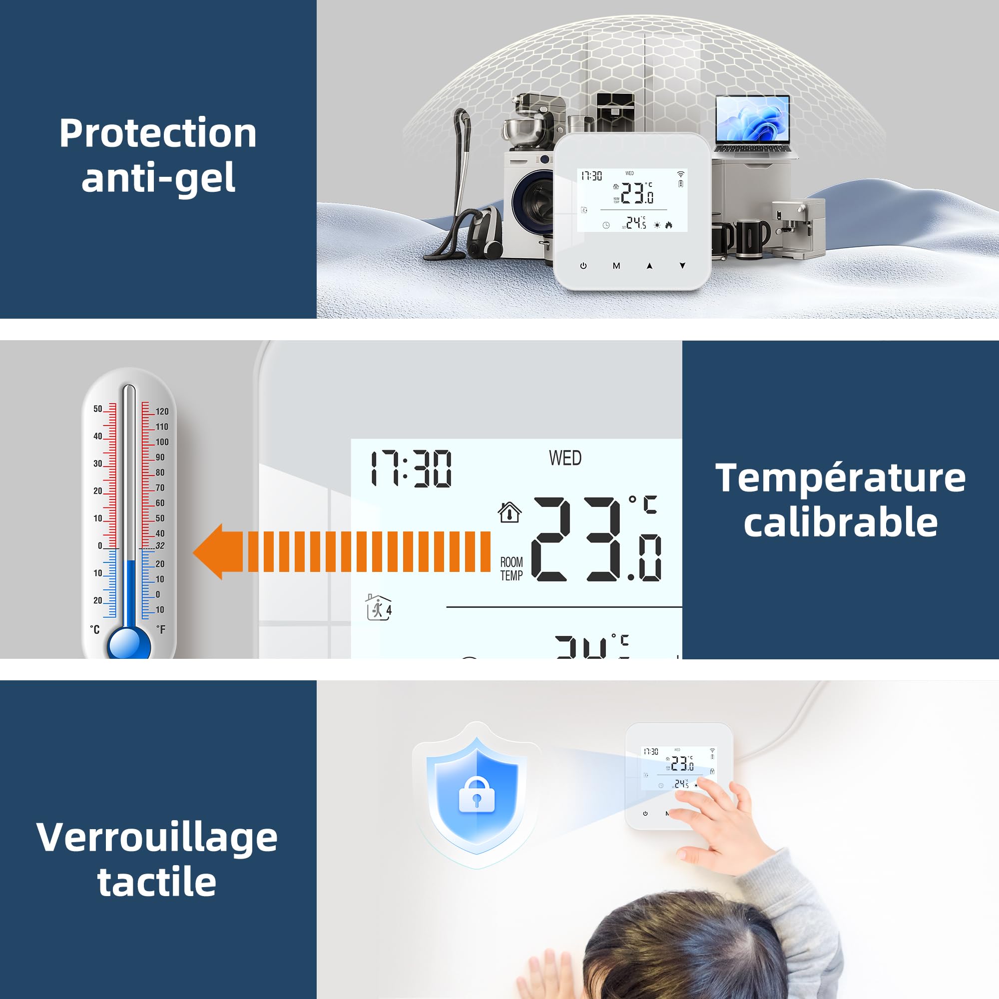 Beok Thermostat WiFi pour chaudières gaz et fioul,Thermostat Mural à 2 Fils,Programmation Quotidienne,Alimentation par Pile ou USB,Compatible avec Tuya Smart APP,Alexa