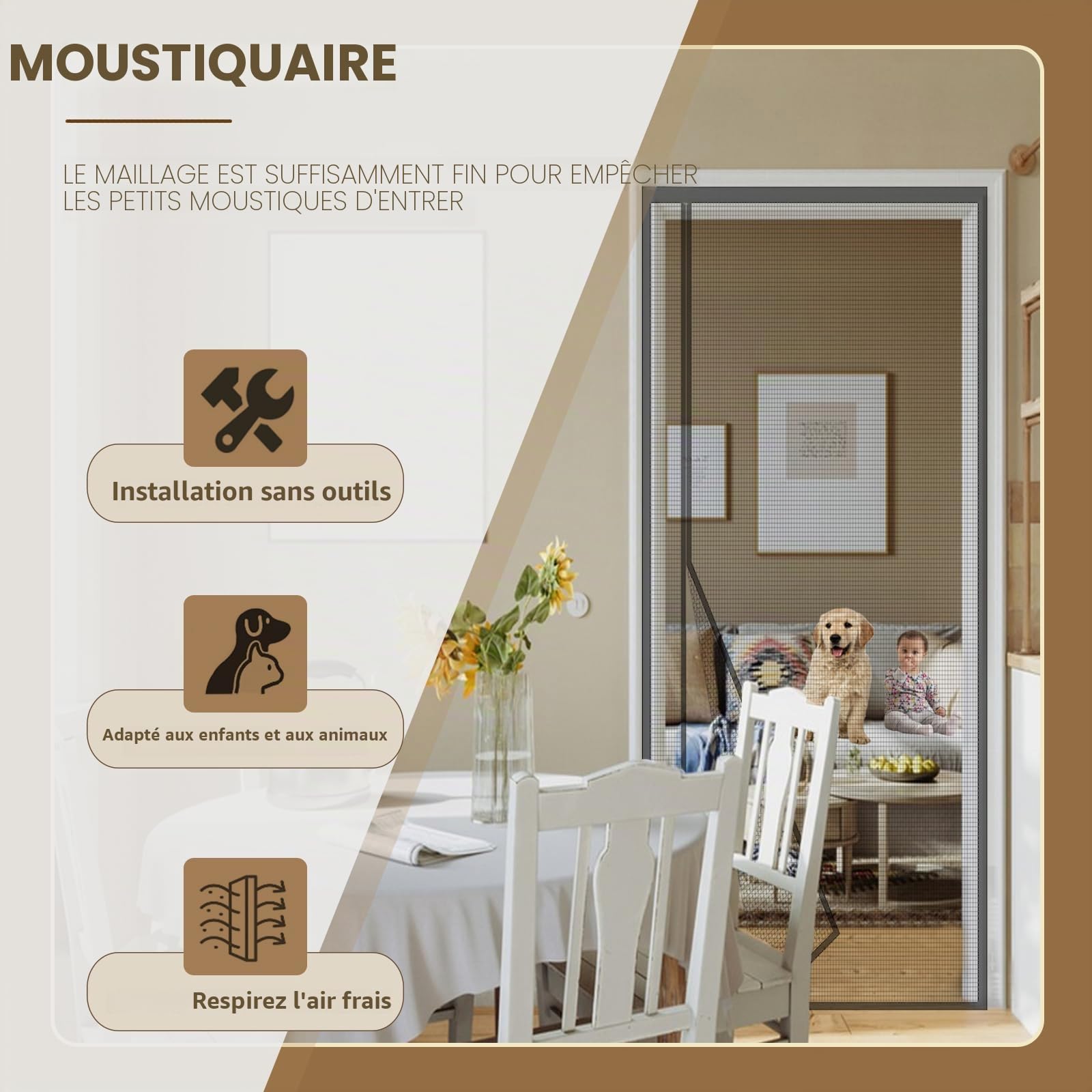 MAGICDOOR Moustiquaire Magnétique 240x220cm-Gris en Fibre de Verre | Ouverture Latérale Rideau de Porte Antimoustique Maillage Fine sans Perçage Moustiquaire Aimantée pour Salon Chambre Coucher