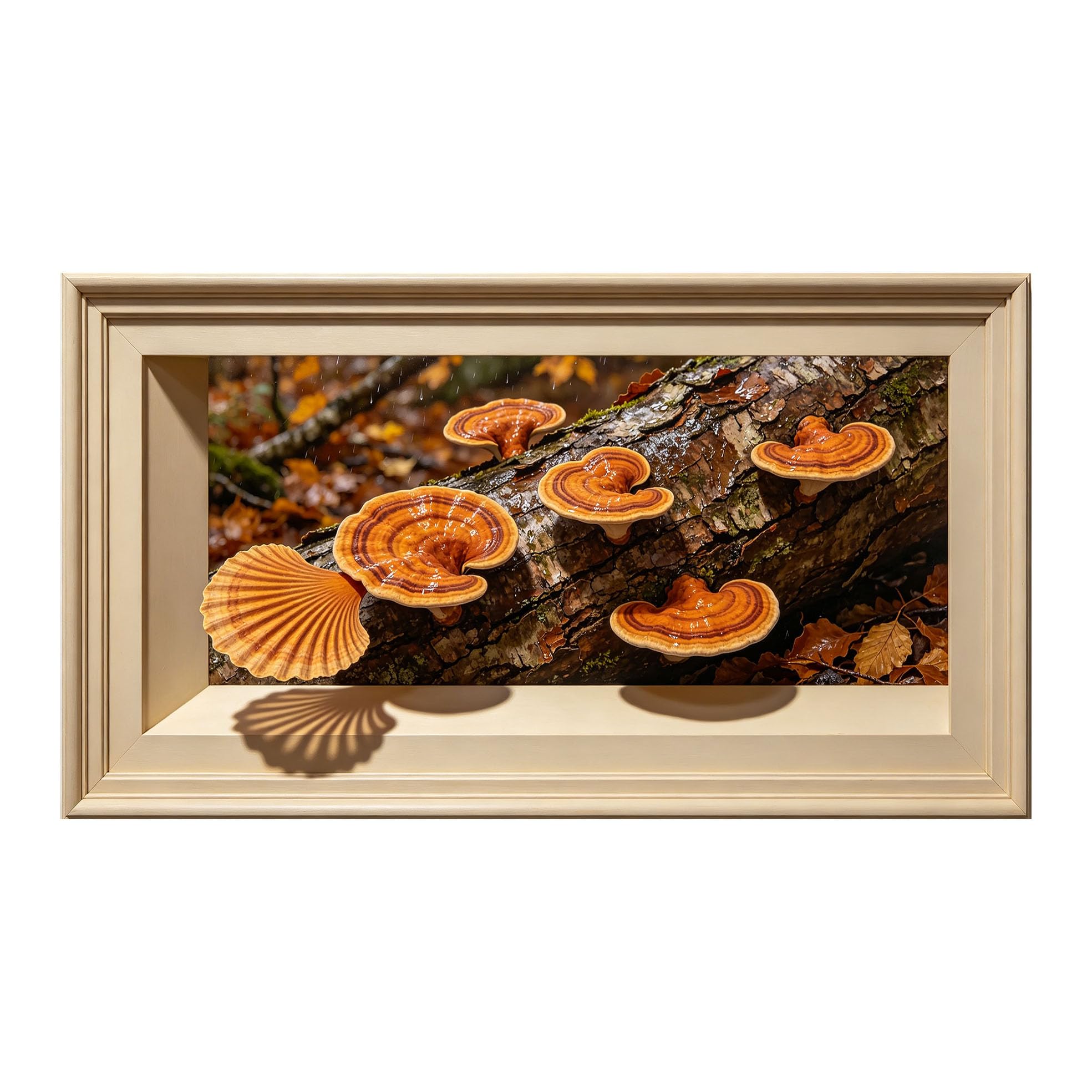 Yzpallescene 3D Framed Wall Art 50cm×100cm Mushroom Forest Botanical Realistic Panoramic Large Size SelfAdhesive Removable Wall Decor Prints Artwork for Living Room Bedroom Office