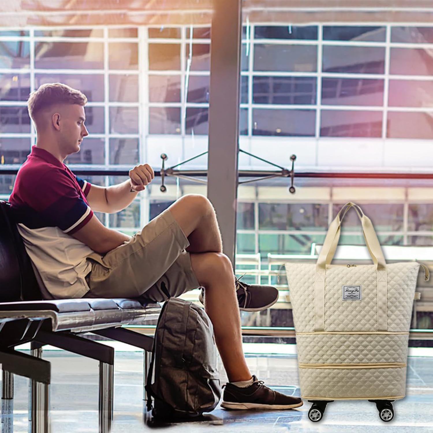 Expandable Foldable Wheeled Travel Duffle Bag - Detachable Rolling Wheels Carry On Gift - Image 8