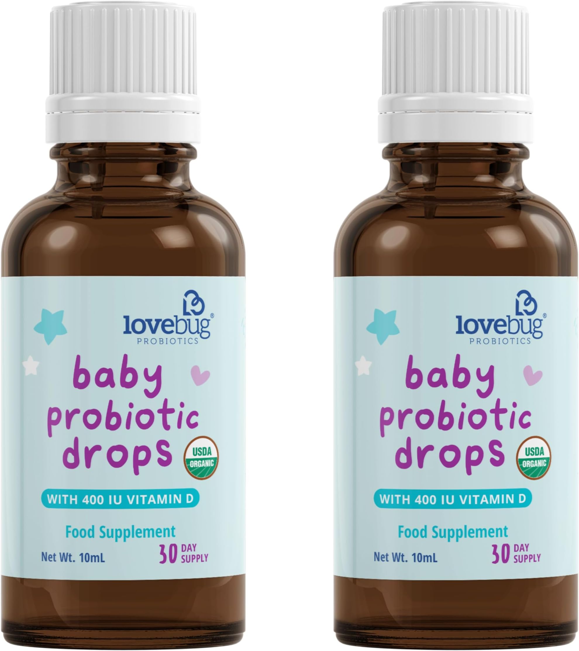 Lovebug Award Winning USDA Organic Multi Biotics for Infants & Babies | Multi-Strain 5 Billion CFU | Liquid Drops| with Added Vitamin D| | Ages 0-24 Months | 2-Month Supply