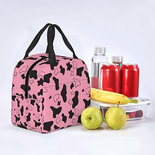 Miniatura 7 de Bolsa de almuerzo con estampado de vaca en blanco y negro para mujeres y hombres, contenedor con aislamiento de vaca Kawaii con bolsillo frontal