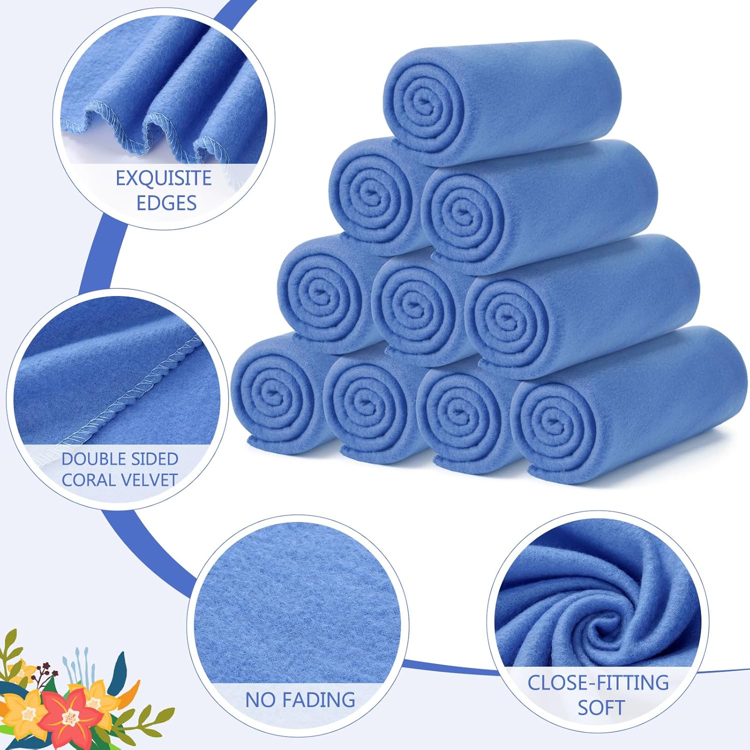 Buryeah 10 Pcs Fleece Blanket Bulk Soft Warm Blankets Cozy Fleece Lightweight Throw Blankets Plush Pet Throw Blanket for Home Bed Sofa Office Wedding Gifts Travel(50" X 60",Bright Blue) - Image 3