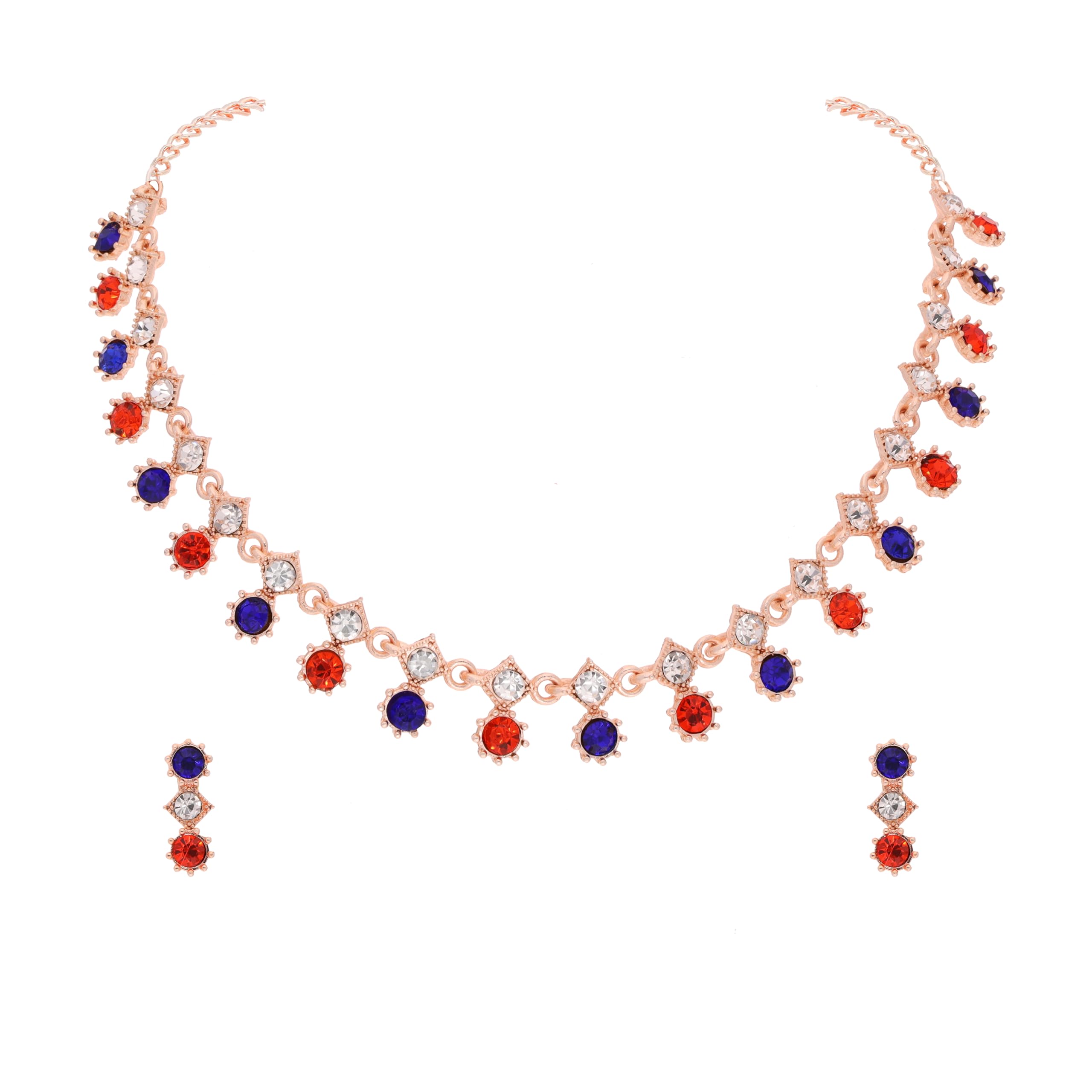 Brado Jewellery Rosegold Polished Artificial Stone Studded Choker Necklace Jewelry set with 1 Pair of Matching Earring for Women and Girls (RG - White - Grey) (B0CP8YB3H3) Amazon Price History, Amazon Price Tracker