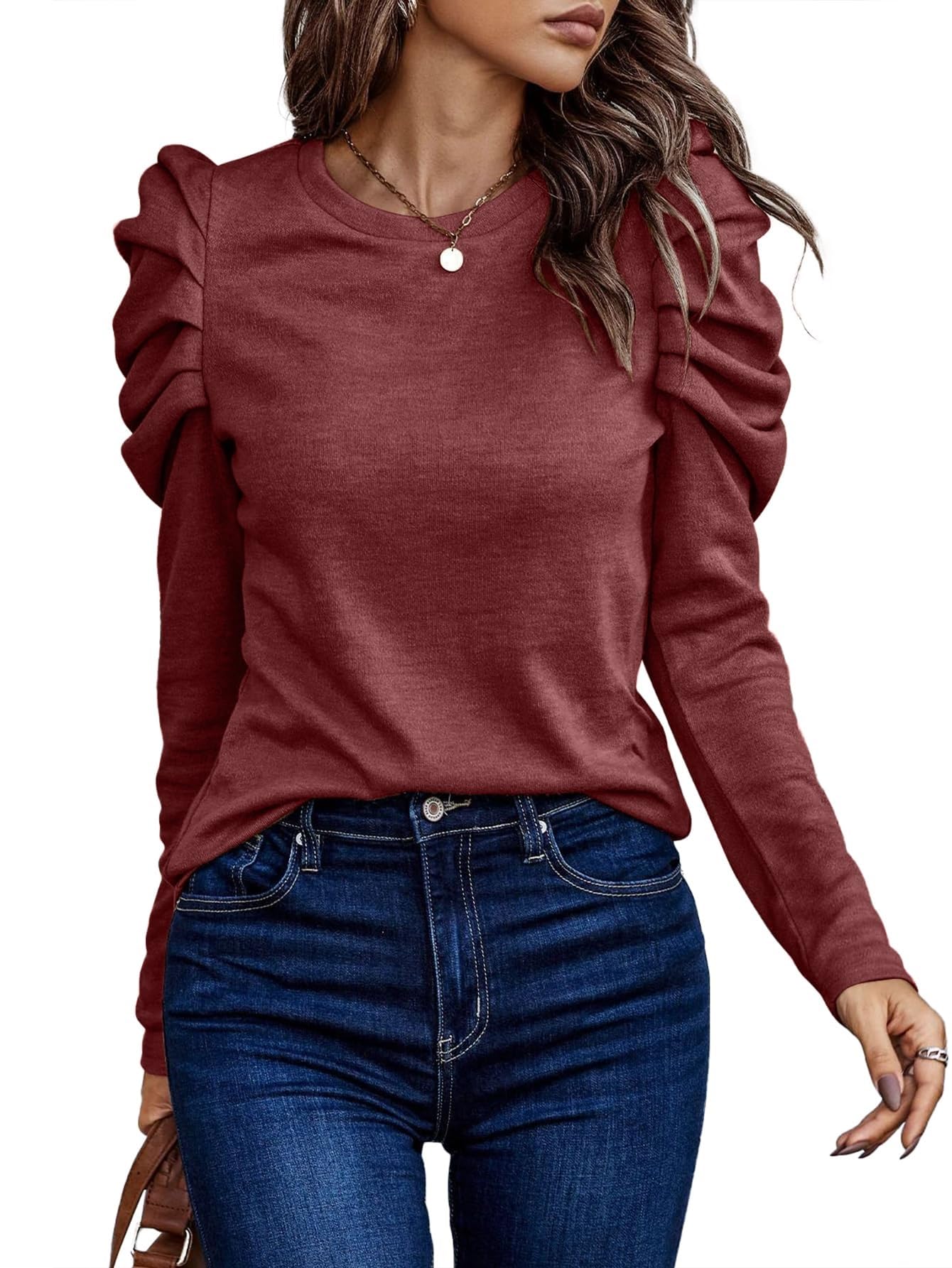 T-Shirt Casual da Donna Girocollo con Maniche a Sbuffo increspate e vestibilità Ampia